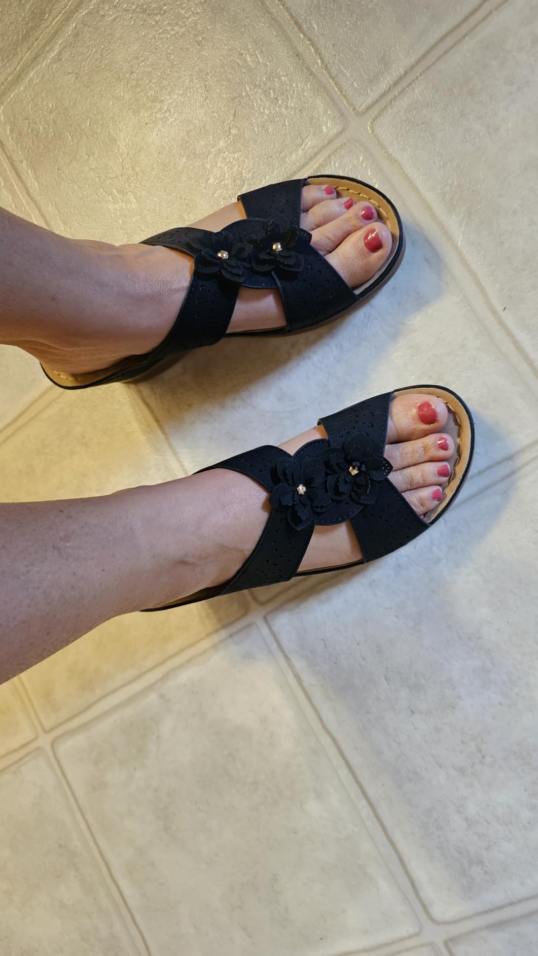 TEMOFON Womens Wedge Sandals Leather: Comfortable Walking Shoes Summer customer photo 2