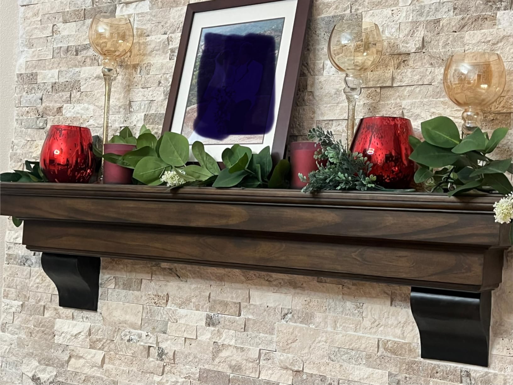 MANTELSDIRECT Salem Wood Mantel Shelf with Arched Corbels - Rosewood 60 Inch | Wooden Rustic Wall Mounted Shelf from Pine Wood - Perfect for Fireplaces, TVs & Décor customer photo 2