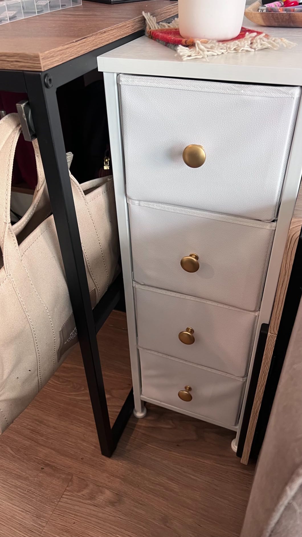 4 Drawers Narrow Dresser, Storage Dresser for Small Spaces, White | Sturdy Stable | Steel Frame | Wood Top | Golden Knobs | for Bedroom, Bathroom, Laundry customer photo 1