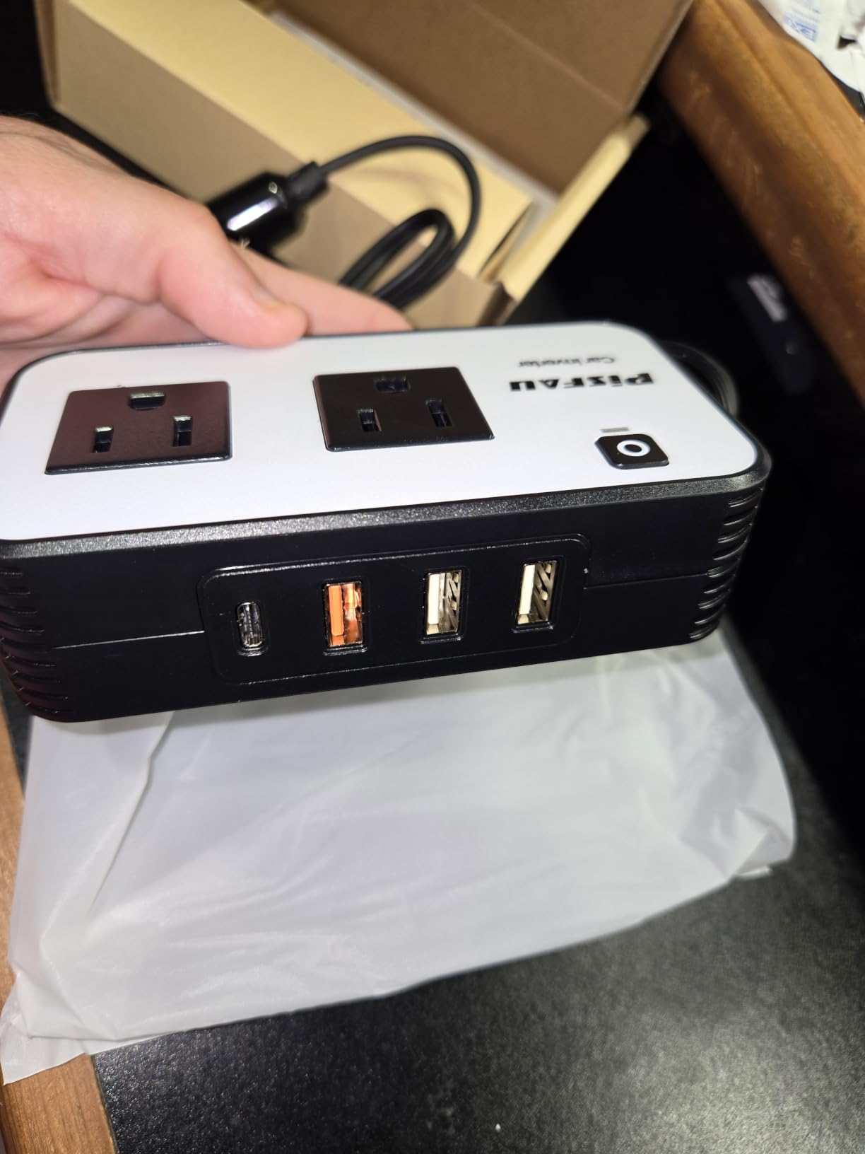 PiSFAU 200W Car Power Inverter - DC 12V to 110V AC Car Plug Adapter Outlet | Dual AC Outlet 4.8A 24W USB-A/C, Portable Cigarette Lighter Charger for Laptop/Camping/Road Trip Essential/Vehicle Accessorie customer photo 2