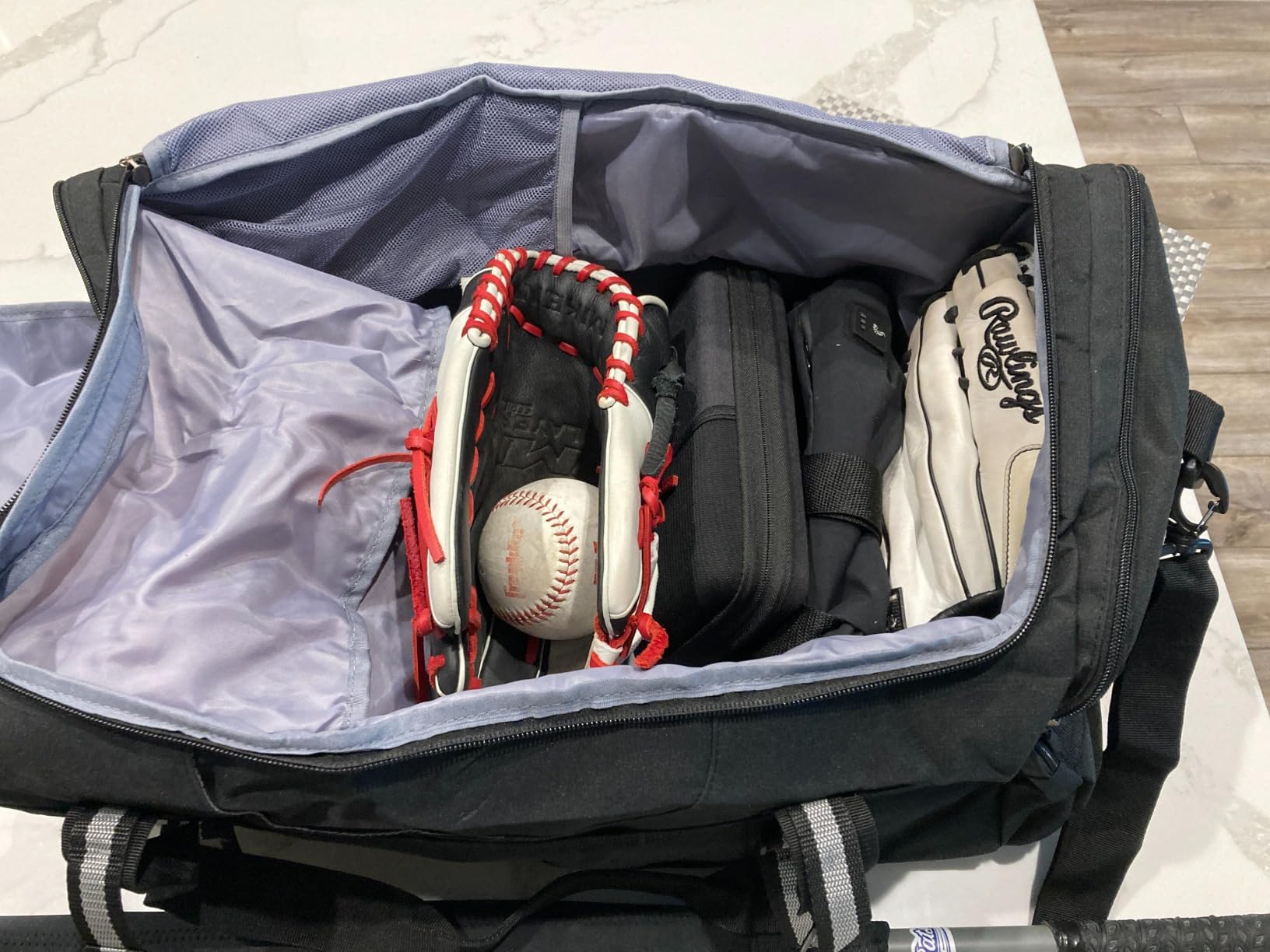 GOBUROS Lacrosse Bag Holds 2 Sticks and Shoes, Lacrosse Equipment Backpack with External Helmet Holder and Multi Pockets for All of Your LAX Gear, Black customer photo 2