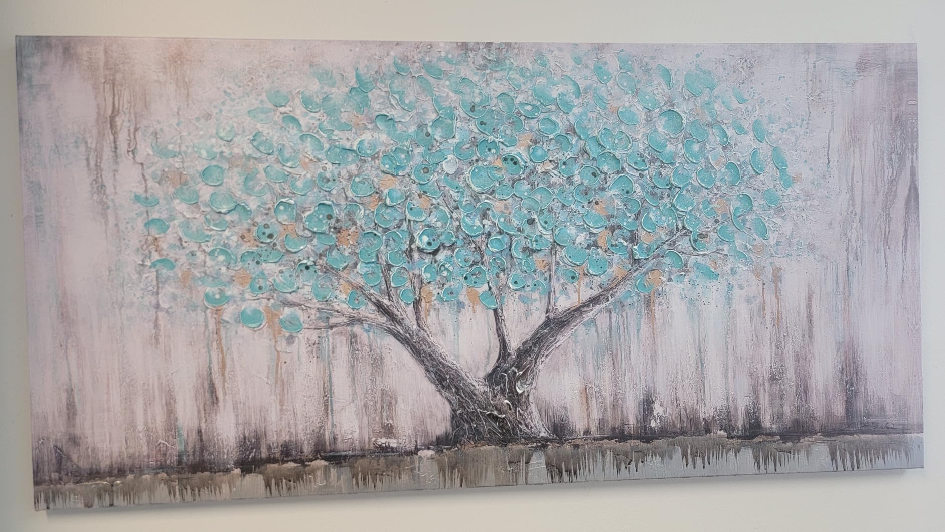 Arjun Framed Blue Tree Canvas Wall Art Extra Large Tree of Life Teal 58x29 | Living Room Bedroom Hand Painted Textured Painting Big Size Nature Picture Panoramic Landscape Artwork Home Office Wall Decor customer photo 2