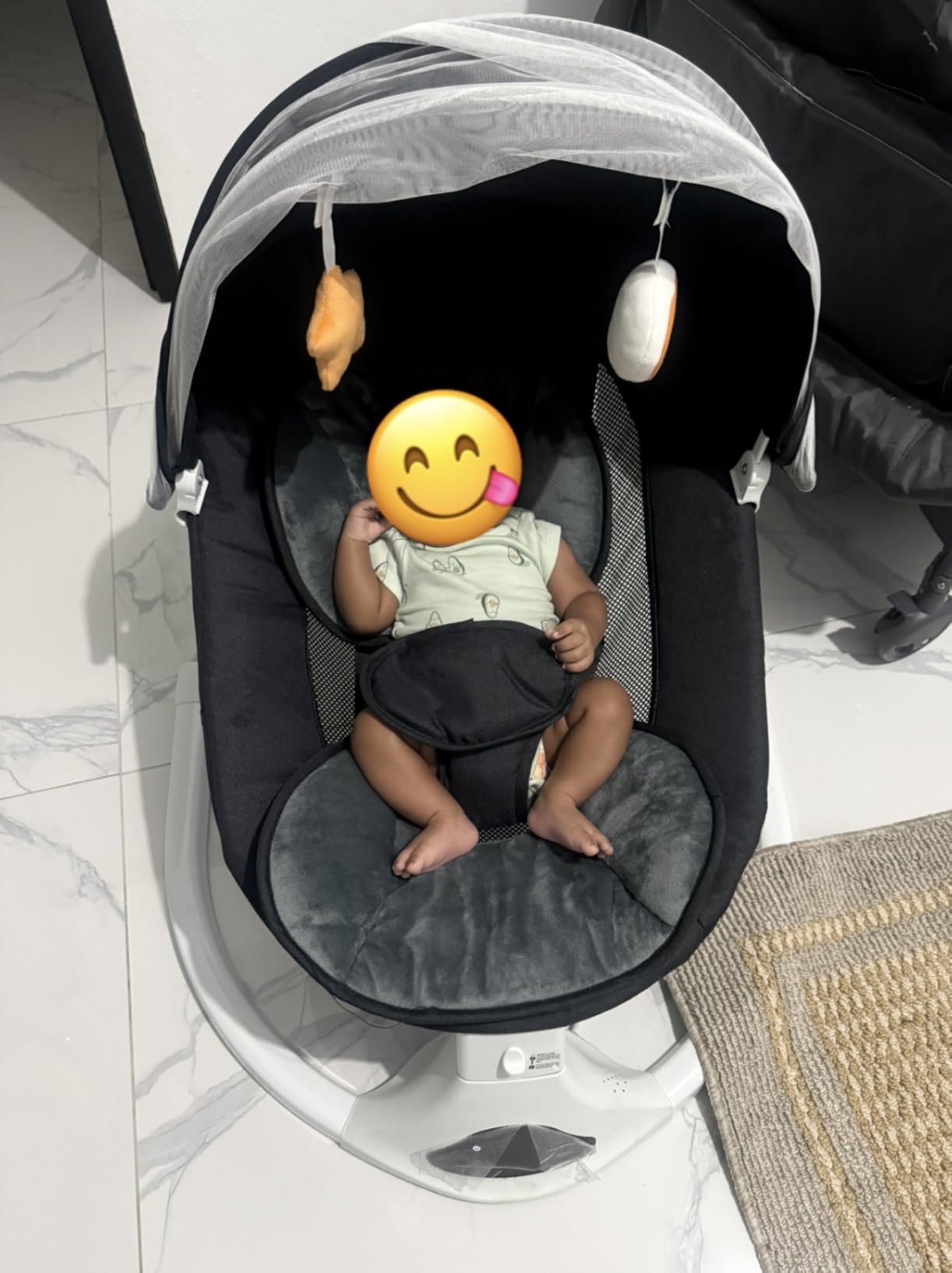 Electric Baby Swing with Remote Control, 5 Speeds & Portable & Cozy (0-12M, Grey) | Safety lock & secure harness, 12 melodies & Bluetooth, 8/15/30min timer, lightweight indoor/outdoor customer photo 2