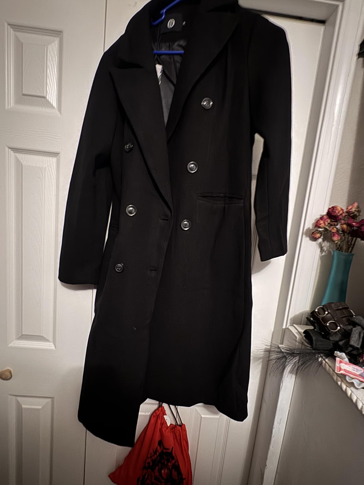 Womens Long Wool Coat Double Breasted Trench Coat Fall Winter Clothes customer photo 2