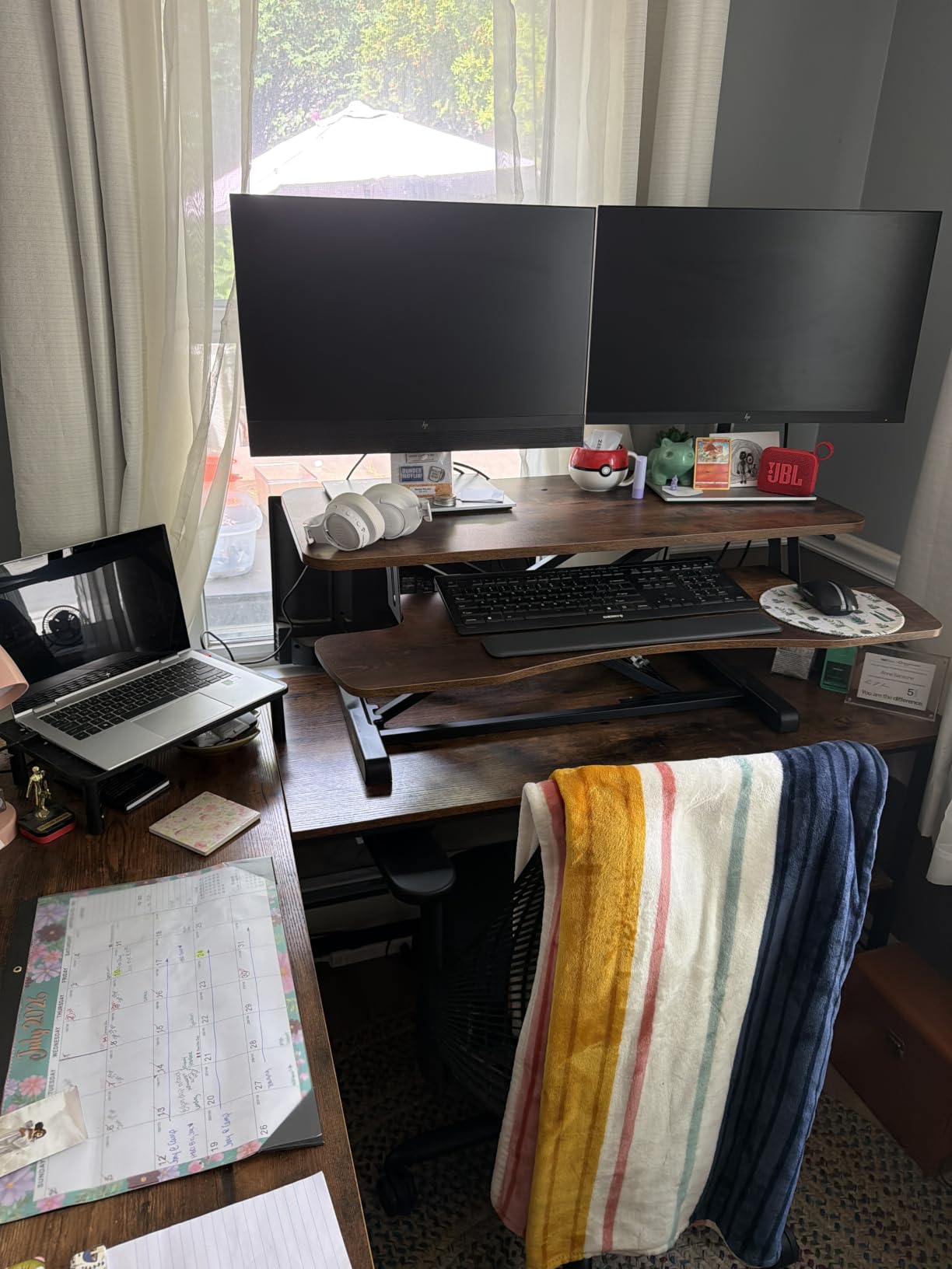 VIVO Black 48 in Standing Desk Converter, DESK-V048KB | Extra Large, Height Adjustable, Stand Up Desk Riser, Keyboard Tray, Dual Monitor & Laptop Workstation, Black Frame, K Series customer photo 1