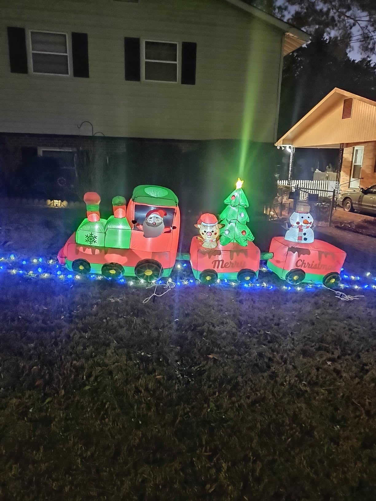 10.7 FT Christmas Inflatables Train with Santa Claus Reindeer Snowman Christmas Tress Built-in LED Lights Blow Up Christmas Decor for Christmas Party Holiday Outdoor Garden Lawn Yard Decorations customer photo 2