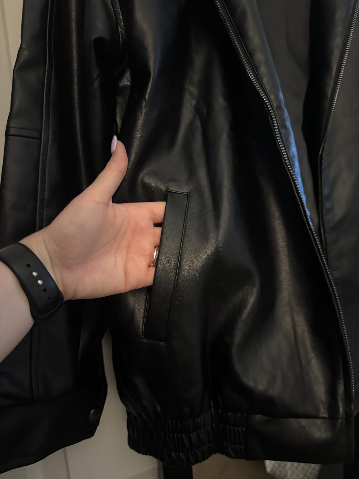 Trendy Queen Womens Oversized Leather Jacket Moto Bomber Coat Fall&Winter customer photo 1