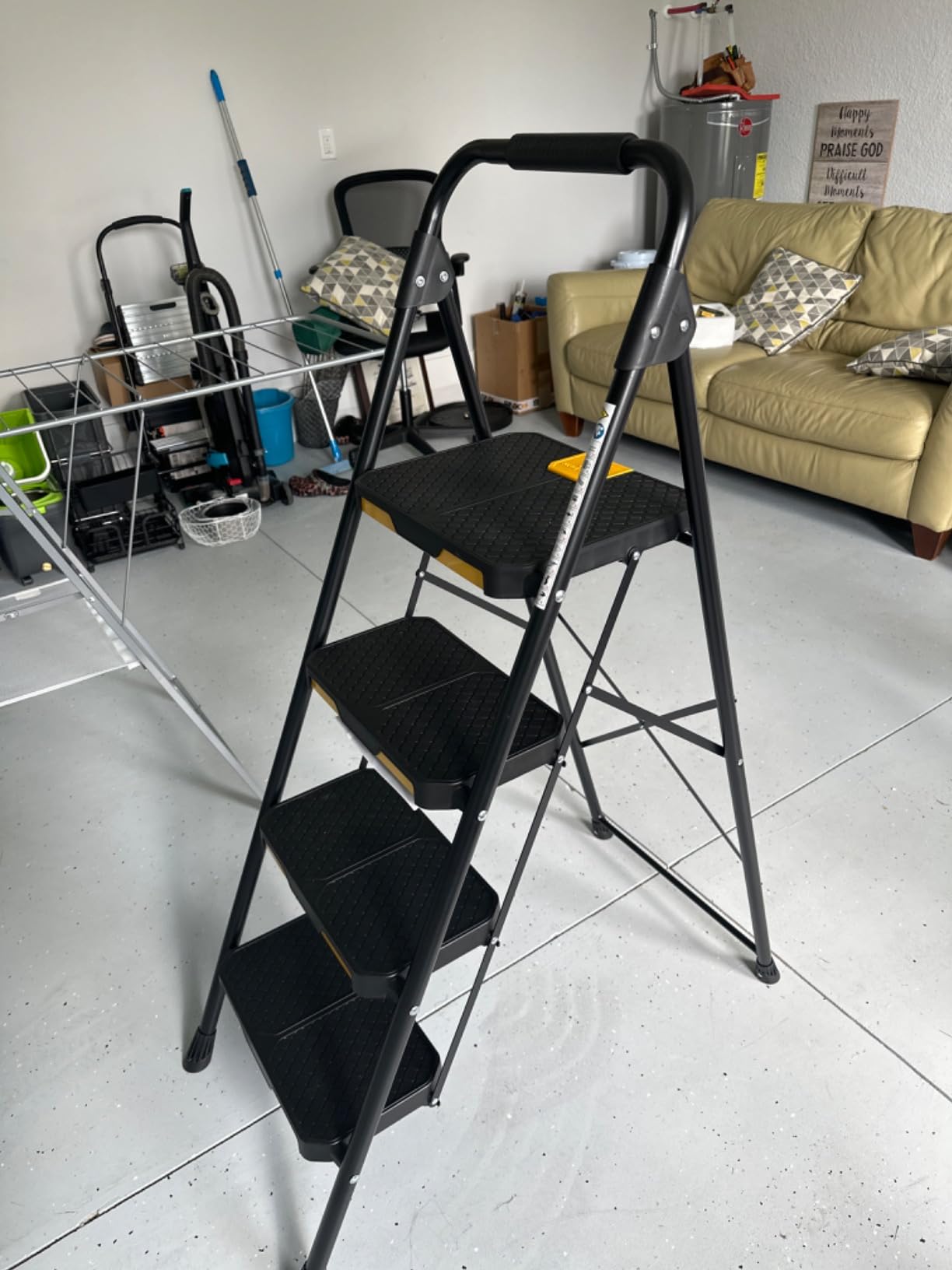 KINGRACK 4 Step Ladder, Steel Step Stool with Safe-Lock, Load 800lbs, Black customer photo 1