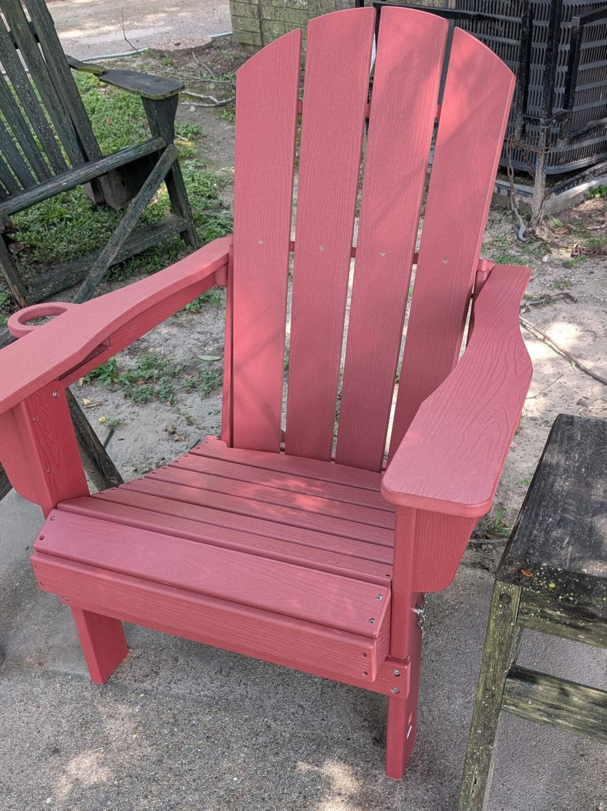 SERWALL Outdoor Adirondack Chair Set of 2 with 2 Cup Holders,Foldable,Red | HDPE Composite, Waterproof, Wood Grain, Cup & Phone Holder, Suitable for Garden, Patio, Backyard customer photo 2