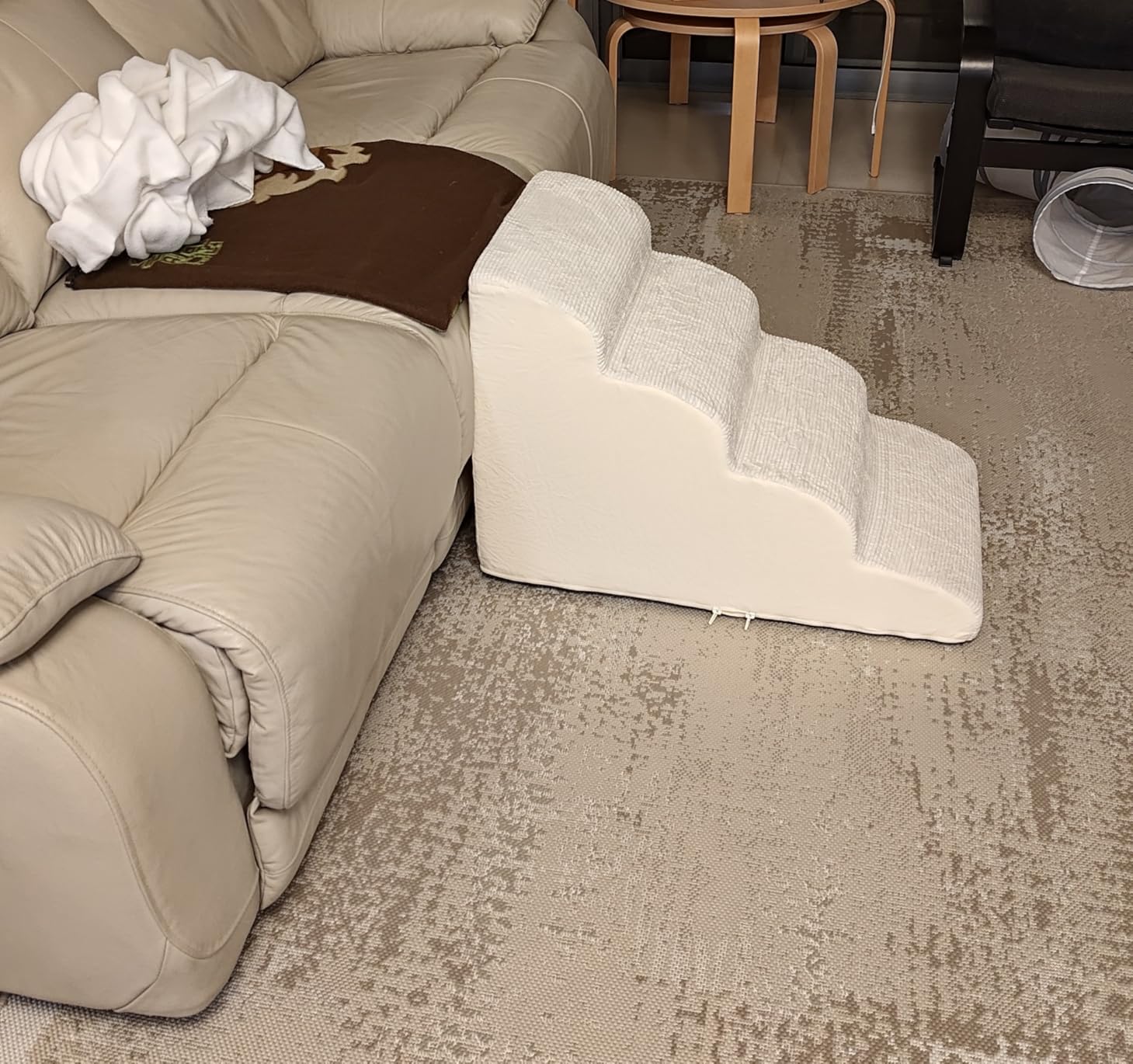 Lesure Dog Pet Stairs for Small Dogs, Beige, 4 Steps | Pet Steps Ramp for High bed and Couch, 33D CertiPUR-US Certified Foam, Indoor and Car Use, Non-Slip Bottom, Removable Cover customer photo 1