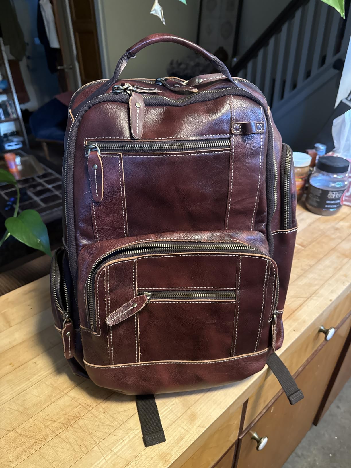 LANNSYNE Full Grain Leather Backpack For Men, Fits 16