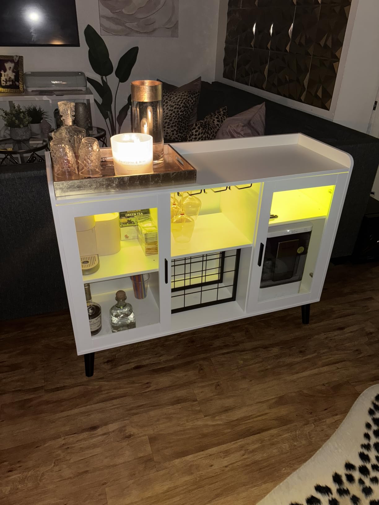 Wine Bar Cabinet with LED Light, Home Coffee Cabinet w/ Wine & Glass Holder | Kitchen Buffet Sideboard with Storage Shelf, Freestanding Liquor Cabinet for Living Room, Dining Room customer photo 1