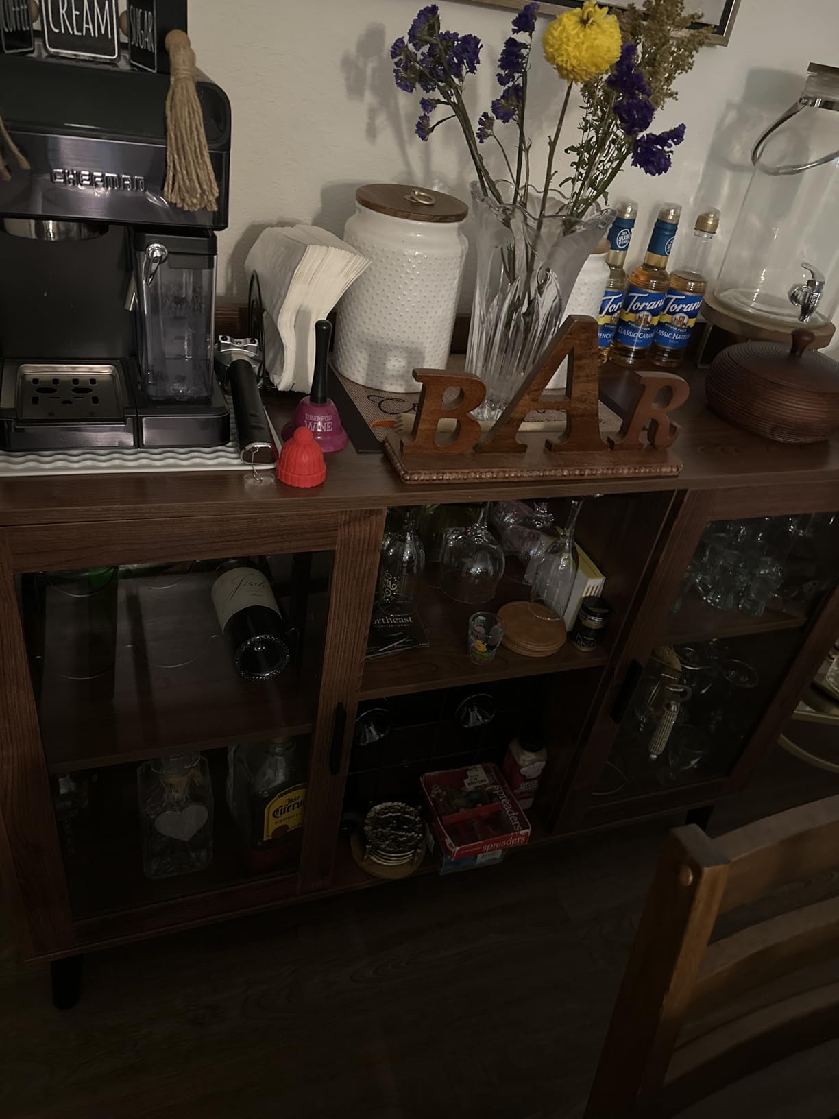 Wine Bar Cabinet with LED Light, Home Coffee Cabinet w/ Wine & Glass Holder | Kitchen Buffet Sideboard with Storage Shelf, Freestanding Liquor Cabinet for Living Room, Dining Room customer photo 2
