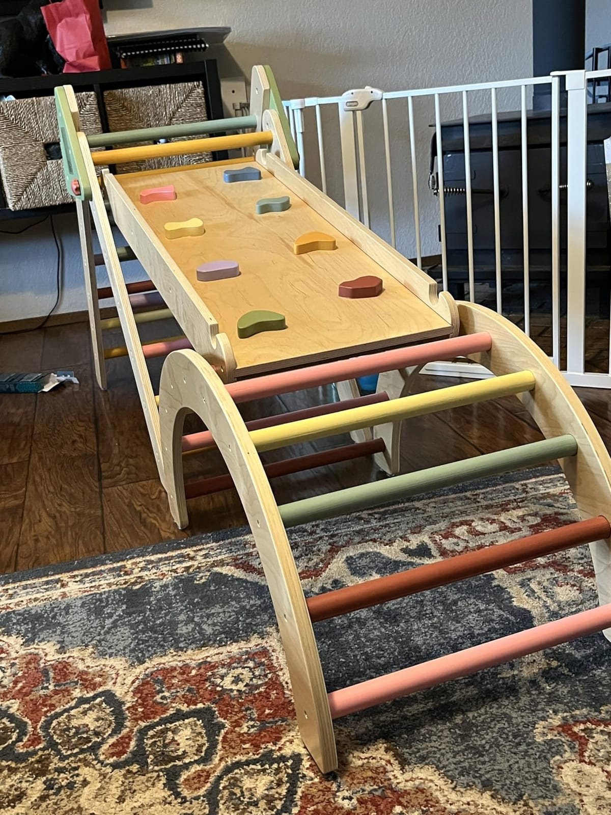 LOL-FUN Foldable Pikler Triangle Climbing Toy with Slide for Toddlers 1-3 | Sturdy solid wood construction supports up to 110 lbs, water-based paint, anti-slip rubber base designed safe for ages 1-3 customer photo 2