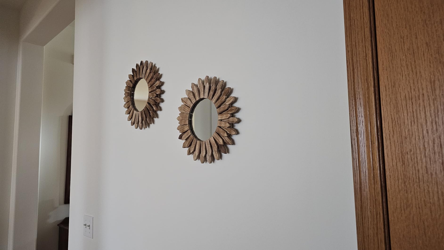 LOSOUR 2 Pack Boho Wall Decor Sunburst Mirror 12 inch Rustic Round Wood Mirror Boho Mirror Farmhouse wall Decor for Bedroom Living Room Entryway customer photo 1