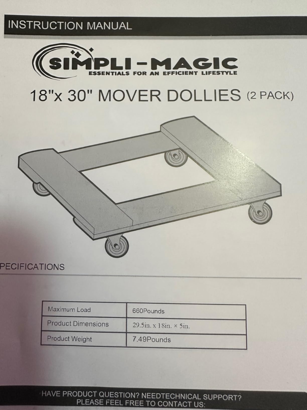 Simpli-Magic 79545 30 in. x 18 in. Hardwood Furniture Moving Dolly 1,320 lbs. Capacity - 4 Swivel Wheels Heavy-Duty Furniture Dollies, 2 Pack customer photo 2