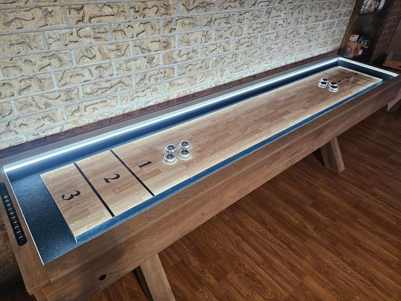 American Legend LED Shuffleboard with Buffet Top - Modern Style with Light Up LED Rails customer photo 1