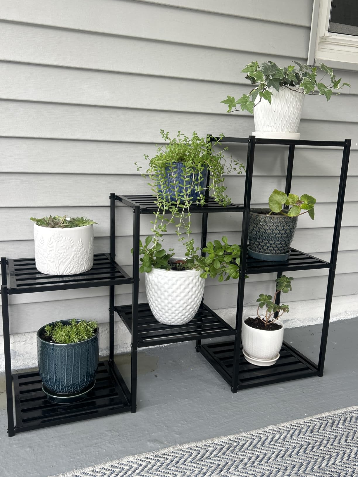Simple Trending Plant Stand Indoor Outdoor, Heavy Duty Metal Waterproof 7 Tiered Plant Shelf for Multiple Flower Planter Holder Tall Large Rack, Black customer photo 1