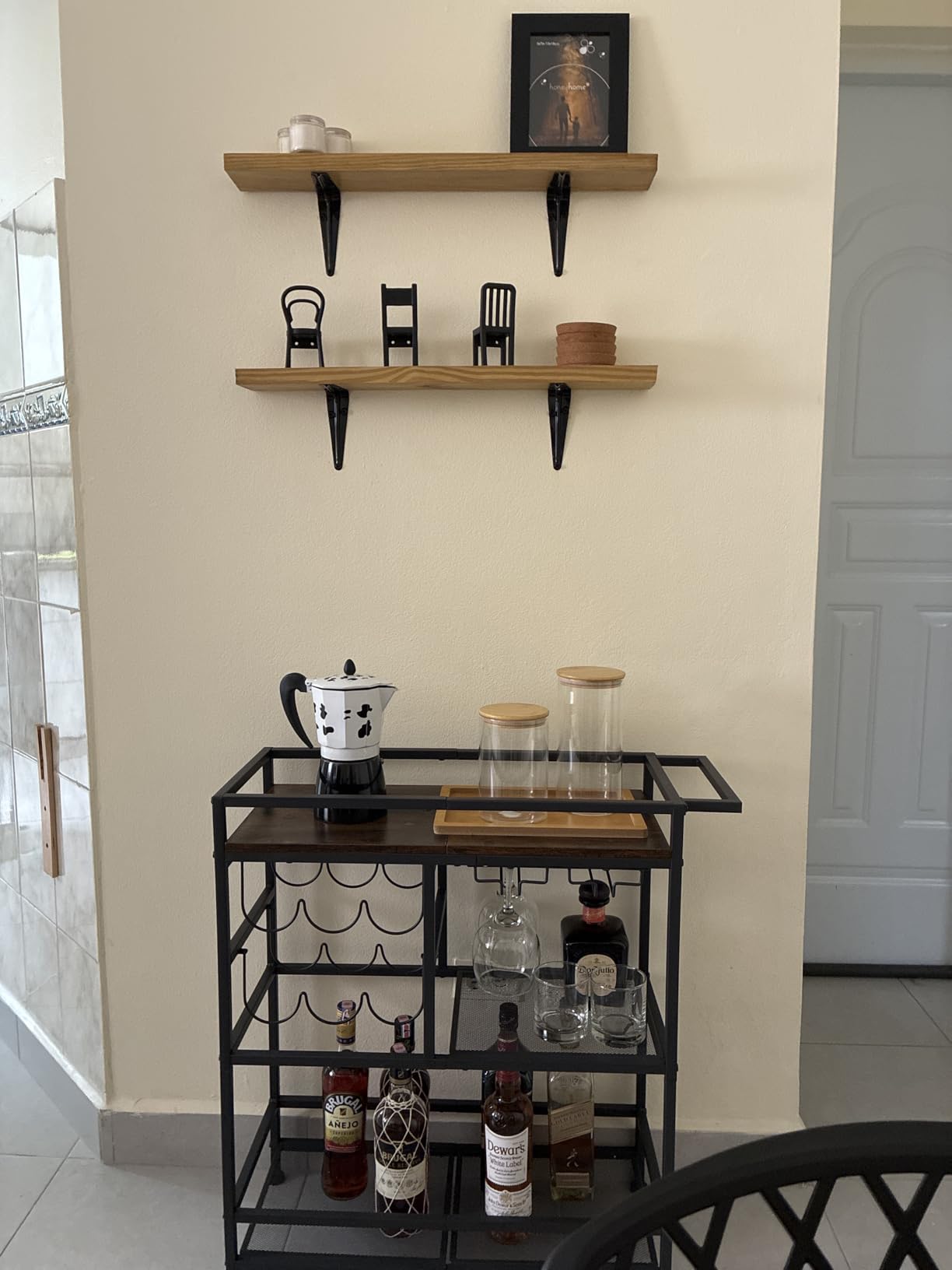 MAHANCRIS Bar Cart for Home, 3-Tier Serving Cart with Wheels and Handle, Beverage Cart with Wine Rack and Glass Holders, Rolling Wine Cart for Kitchen, Dining Room, Charcoal Gray and Black RCHT6101 customer photo 2