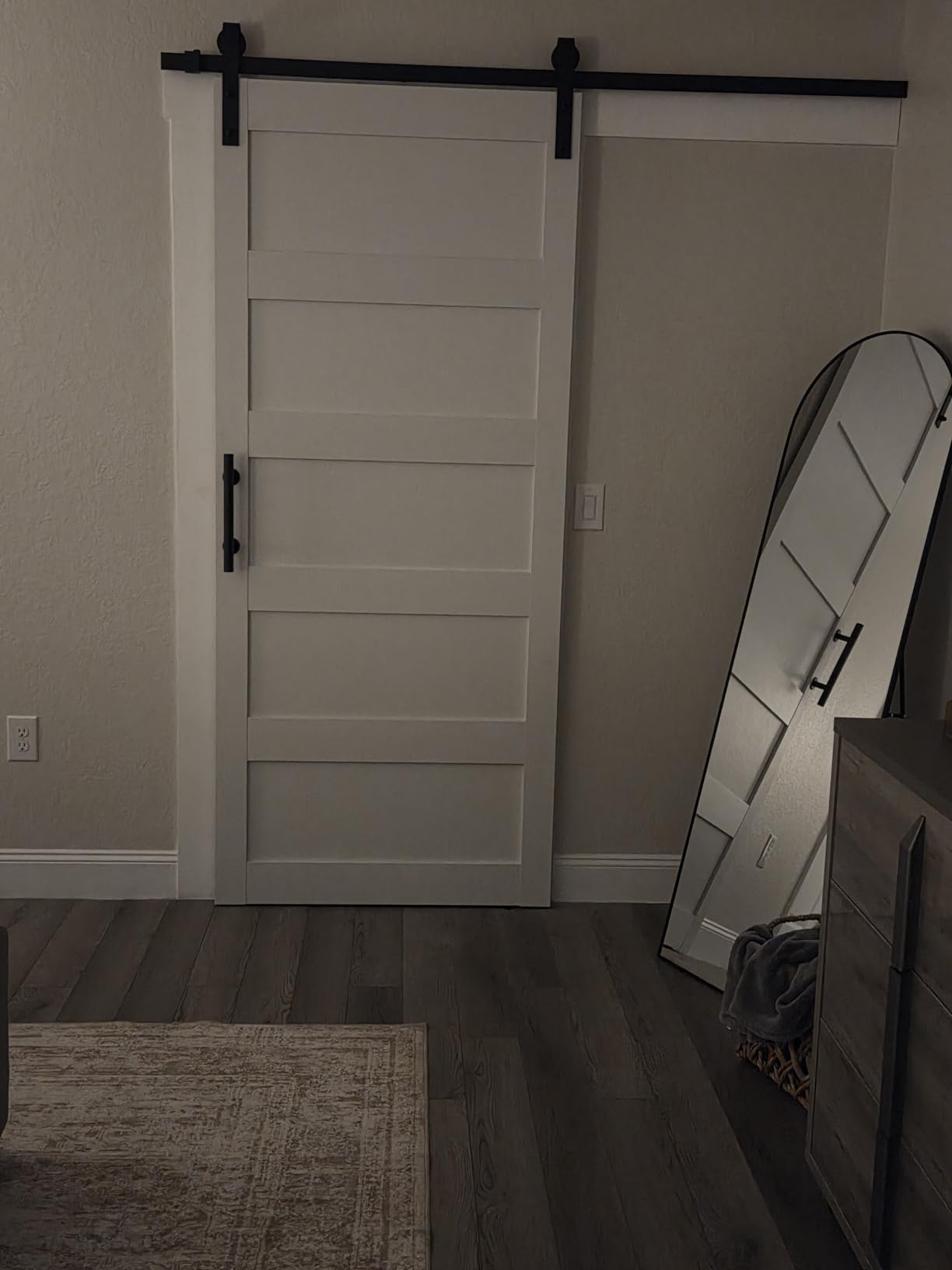 36in x 84in Sliding Barn Door 5 Panel with Water-Proof PVC Surface, Solid Barn Door Slab with 6.6ft Barn Door Hardware Kit & Handle, Pre-Drilled Holes Easy Assembly, White customer photo 1