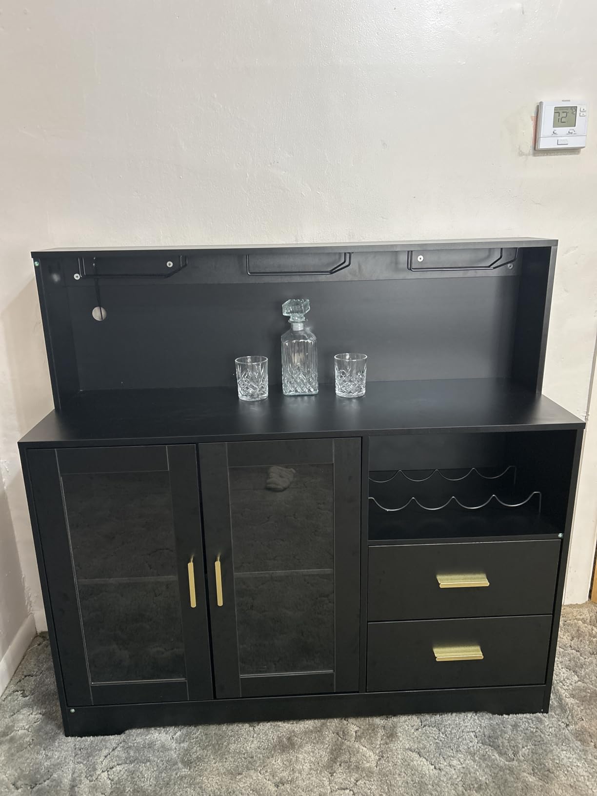Bar Cabinet for Home with LED Light, Coffee Bar Cabinet w/ Wine & Glass Rack | Wine Cabinets with Drawers & Microwave Stand, Modern Liquor Cabinets (Black) customer photo 1
