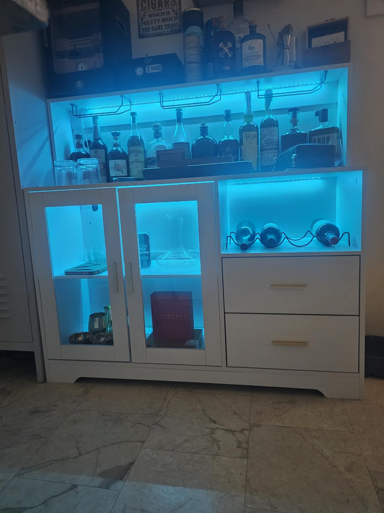 Bar Cabinet for Home with LED Light, Coffee Bar Cabinet w/ Wine & Glass Rack | Wine Cabinets with Drawers & Microwave Stand, Modern Liquor Cabinets (Black) customer photo 2