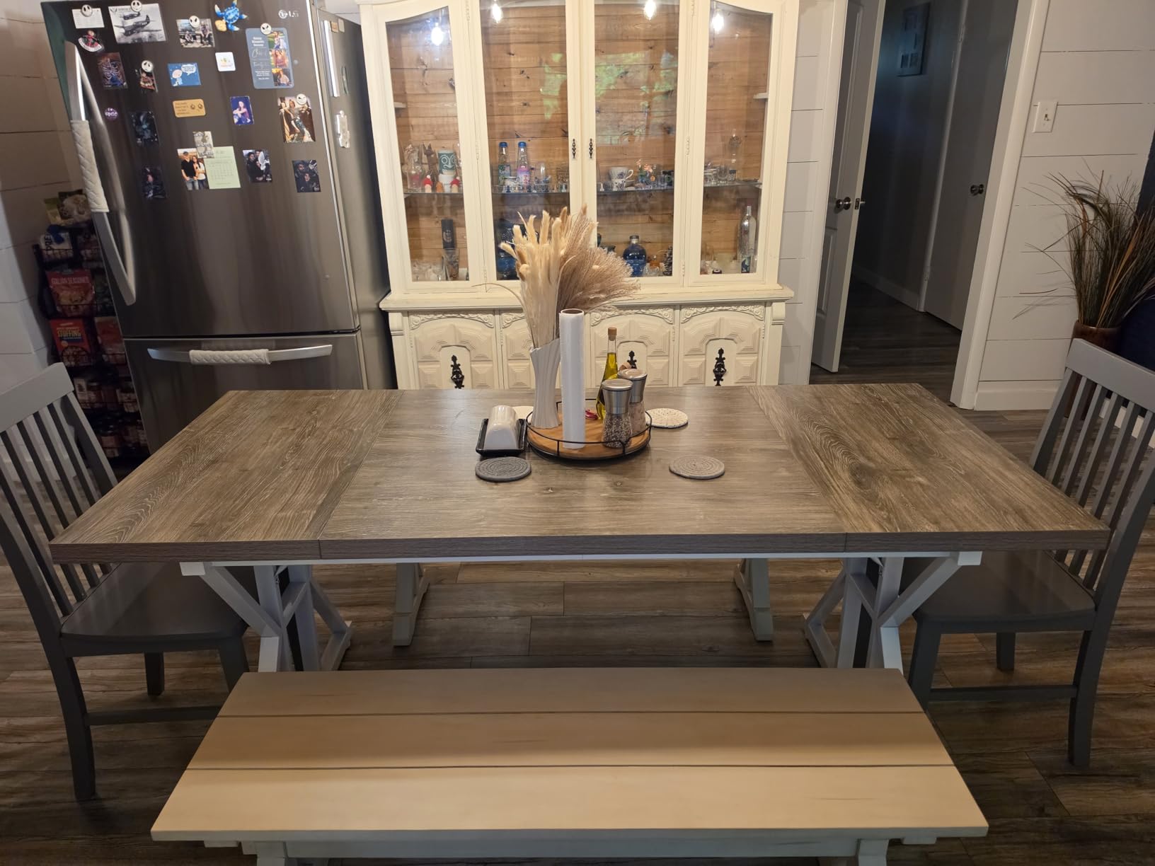 Tribesigns Farmhouse Dining Table for 6-8 People, 78.7-Inch Rectangular Wood Dining Table, Rustic Kitchen Table with Heavy Duty Metal Legs for Dining Room customer photo 2