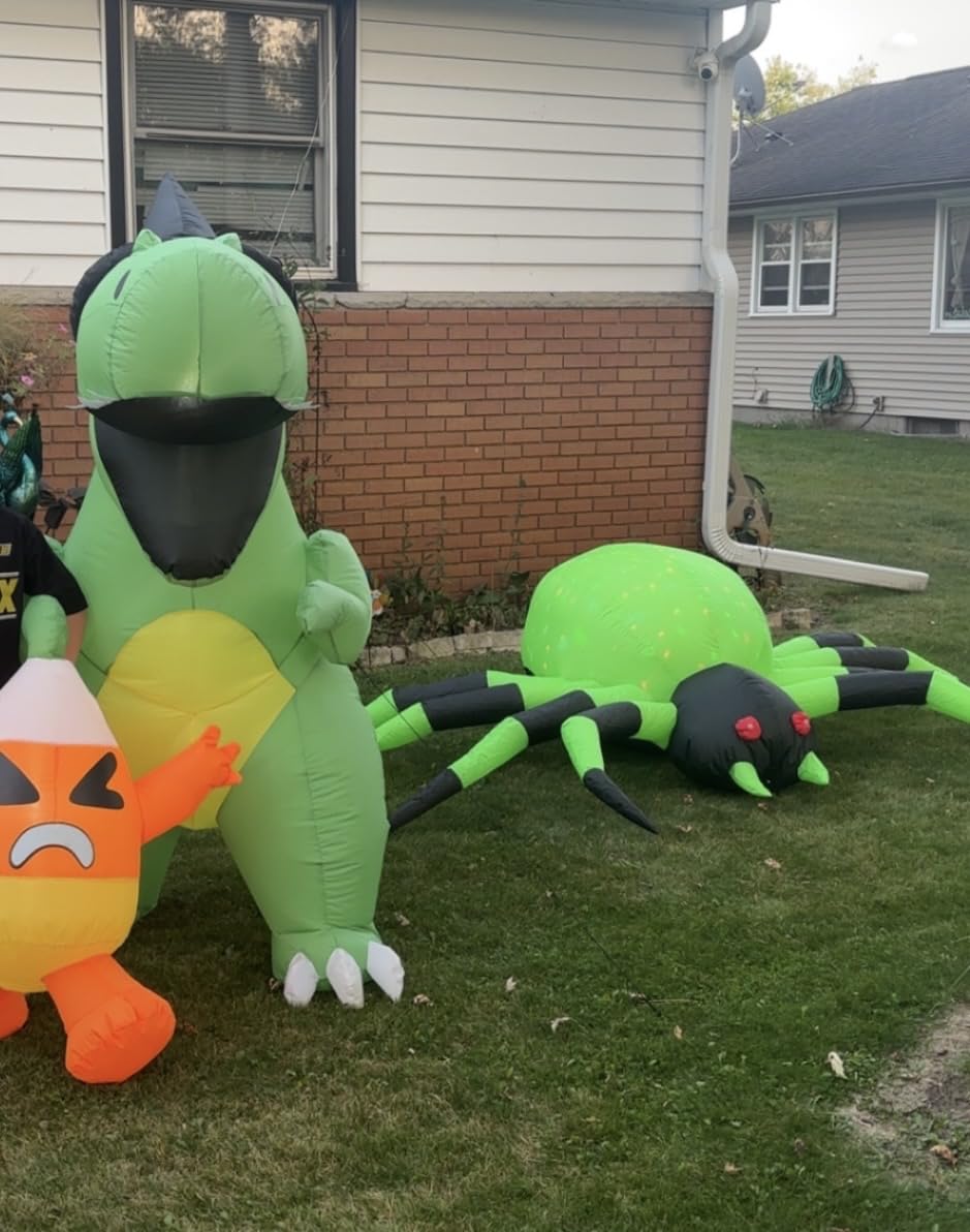 COMIN 9FT Halloween Inflatables Decorations Green Spider Yard LEDs Decor | Built-in LEDs and green scary spider design for Halloween lawn, garden, porch and party displays customer photo 1