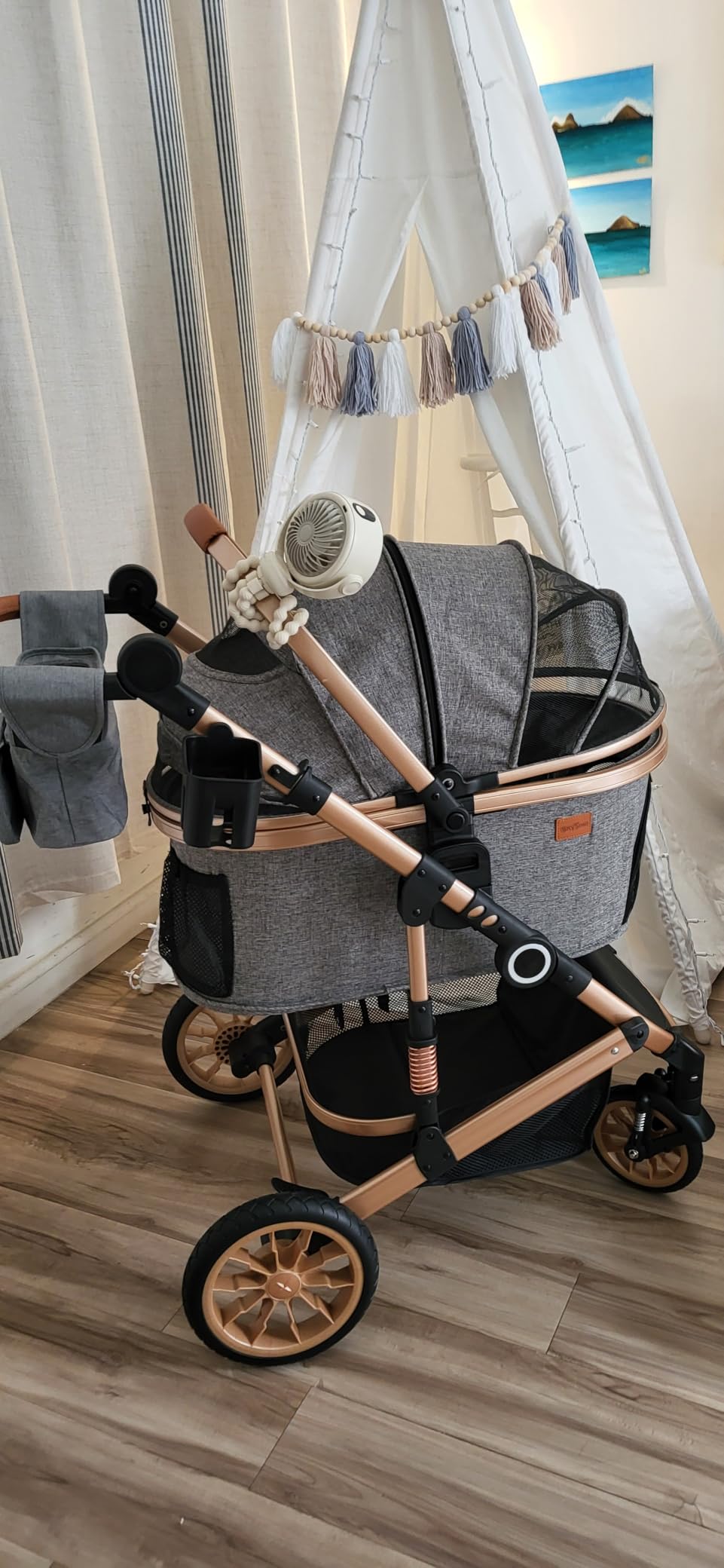 Bicystar Dog Stroller with Detachable Carrier, Rubber Wheels, 50 lbs, Grey | 3-in-1 stroller and car seat, real solid rubber wheels, fits 2 small or 1 medium pet, foldable frame customer photo 1