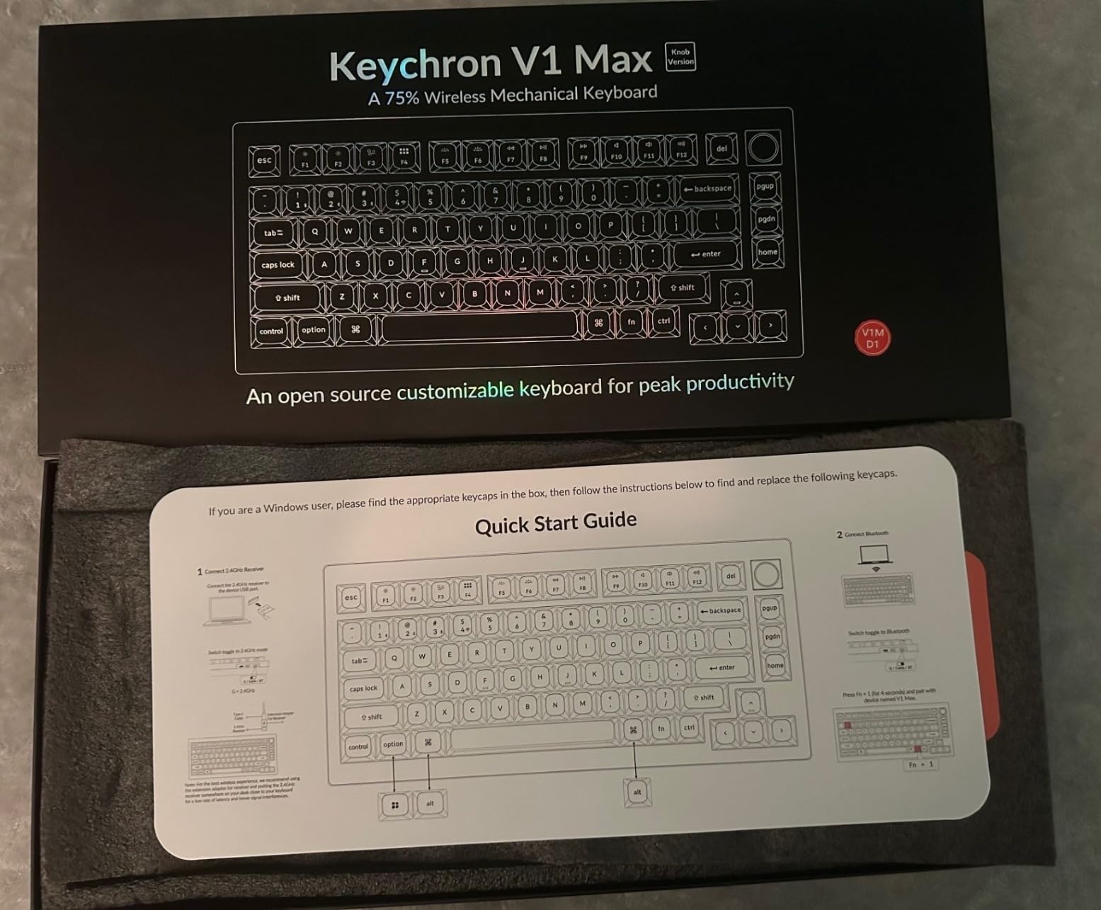 Keychron V1 Max 75% RGB Custom Mechanical Keyboard, 2.4Ghz/Bluetooth 5.1/Wired QMK/VIA Programmable Macro, Hot-Swappable Gateron Jupiter Red Switch Gasket Mount for Mac Windows Linux customer photo 1