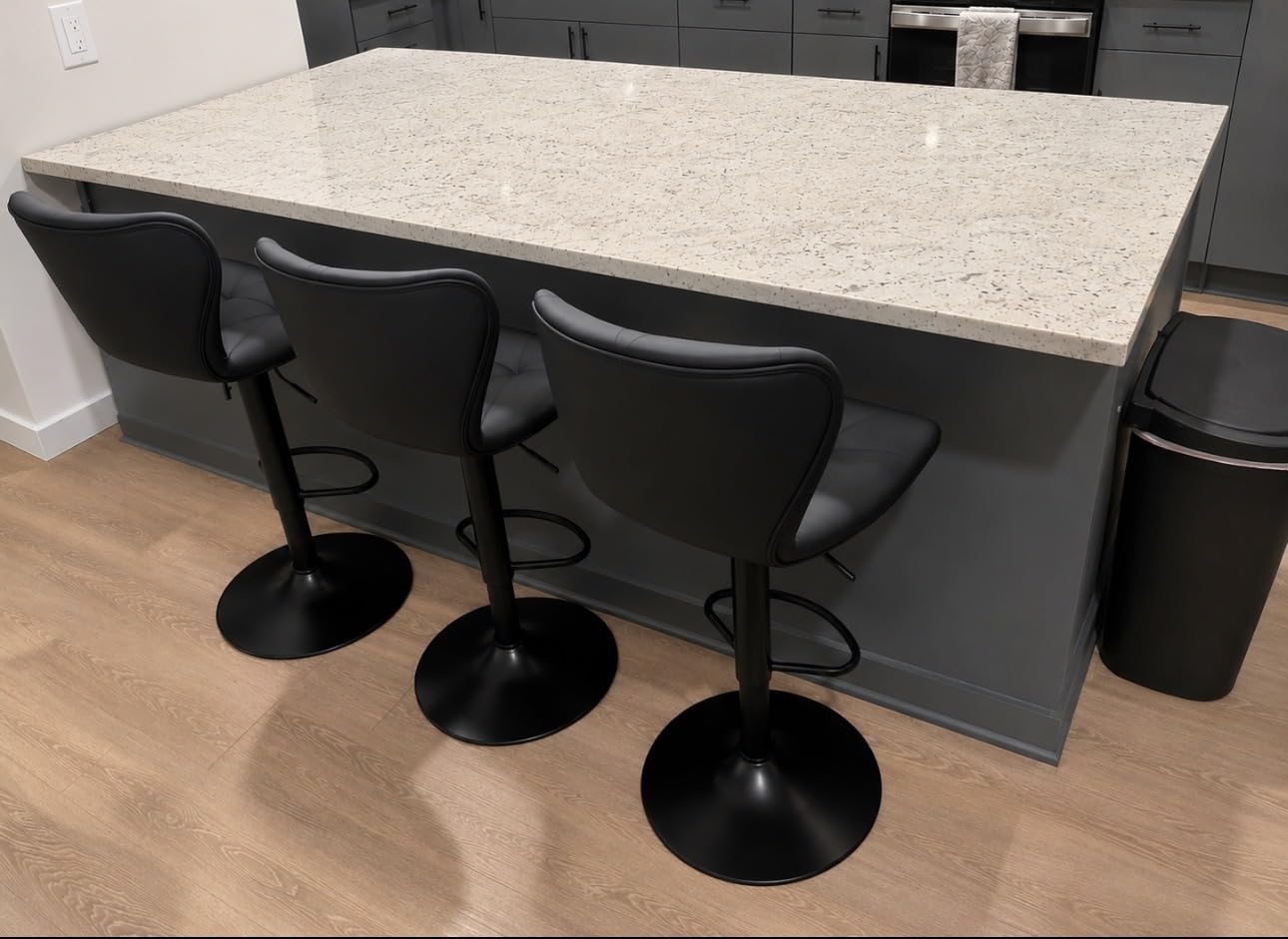 Nalupatio Modern Bar Stools Set of 2, Adjustable Faux Leather Upholstered Swivel Bar Stools, Counter Height Bar Chairs with Back for Kitchen Island, Black customer photo 1