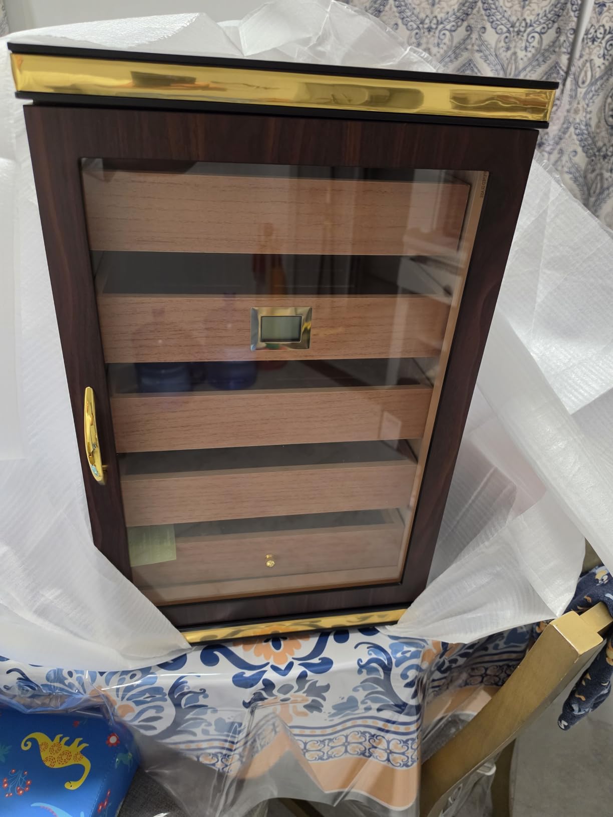300-Count Walnut Cigar Humidor Cabinet with Digital Hygrometer | Walnut finish, cedar drawers, digital hygrometer, humidifiers and humidity packs, large storage for up to 300 cigars customer photo 1