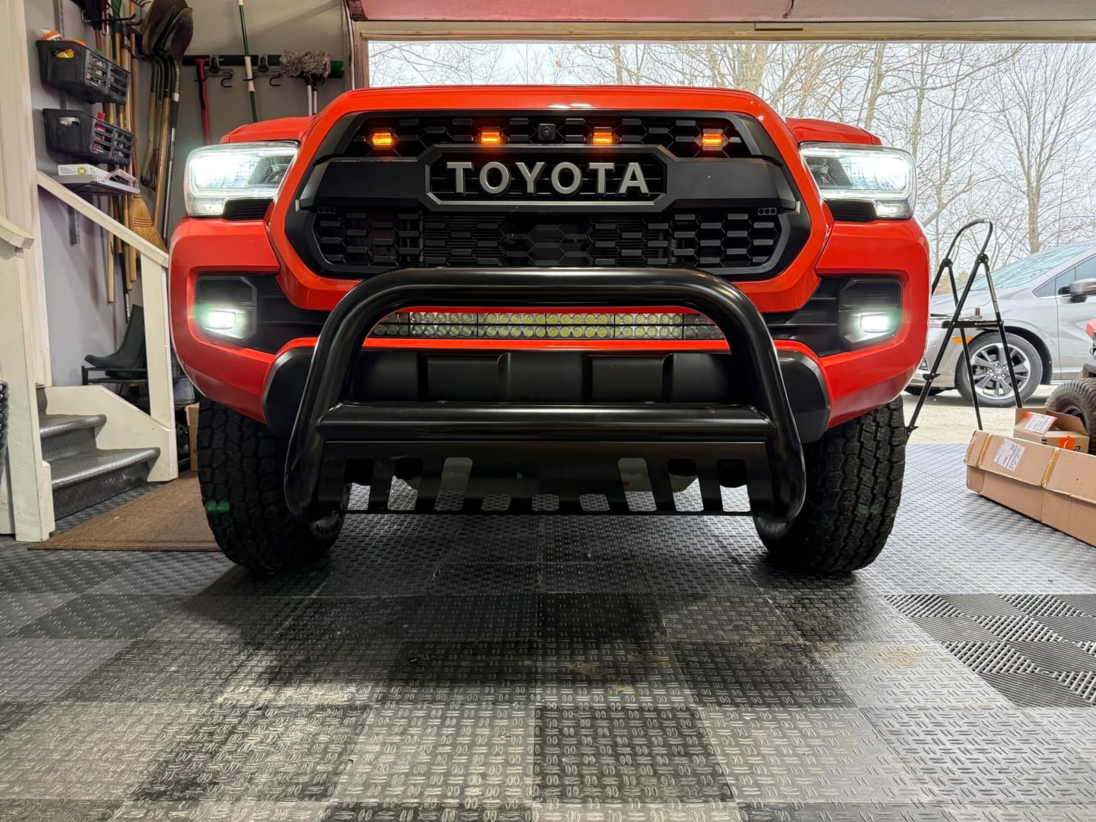 Bull Bar Front Bumper Grille Guard Replacement for 2016-2023 Toyota Tacoma | 3 Inch Bull Bar Bumper Guard Grille Stainless Steel Chrome with Removable Skid Plate, Push bar for trucks Off-Road Use, Black customer photo 1