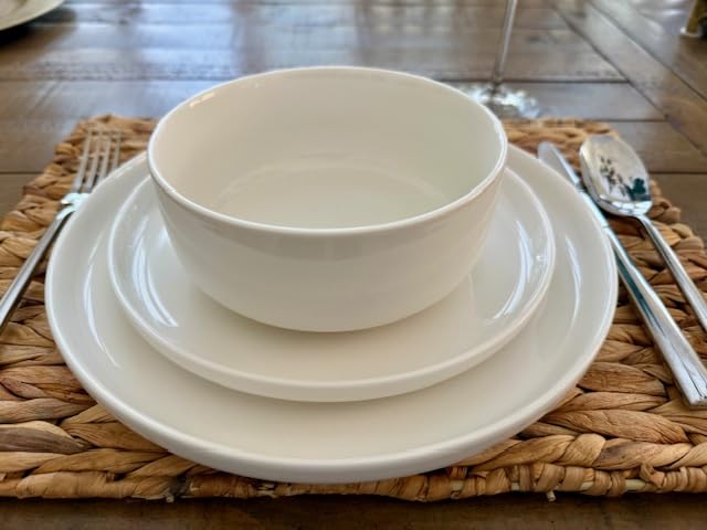 MALACASA 12 Pcs Porcelain Plates and Bowls Sets, Dinnerware Set for 4, White - Modern Ceramic Dishware Set, Kitchen Dining Ware, Microwave and Dishwasher Safe, Chip Resistant, Series LUNA customer photo 2