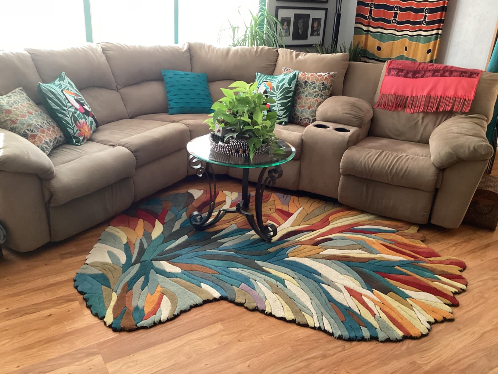 Restoration and Renovation Handmade Irregular Shape Wool Area Rug | Unique Contemporary Botanical Design, Thick & Soft Carpet | Perfect for Living Room, Bedroom Decor (Multi, 6' x 9') customer photo 1