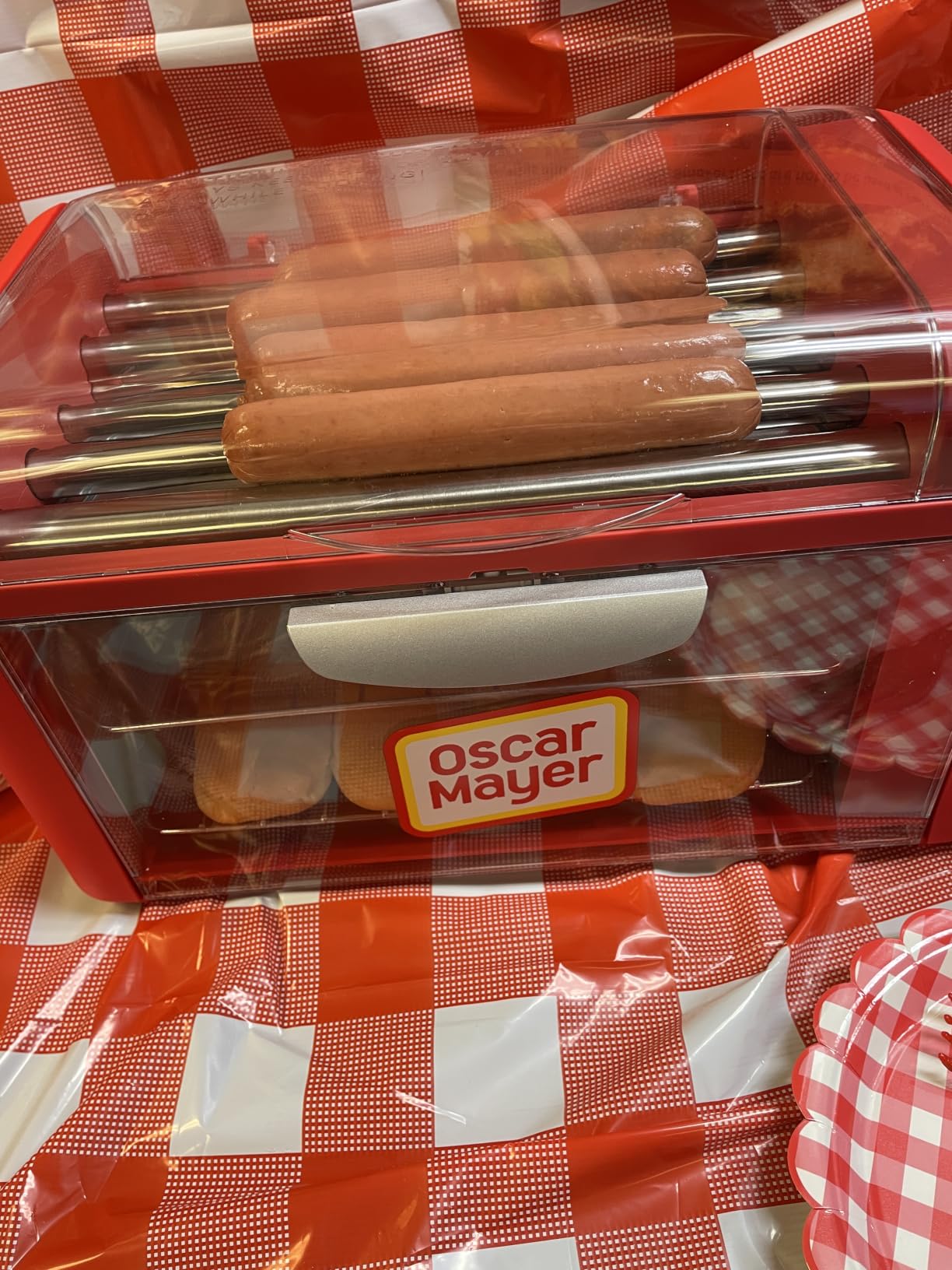 Nostalgia Oscar Mayer Extra Large 8 Hot Dog Roller & Bun Toaster Oven- Stainless Steel Grill Rollers for Cooking Veggie Sausages & Brats- Multi-Use Warming Oven with Adjustable Timer for Parties - Red customer photo 1