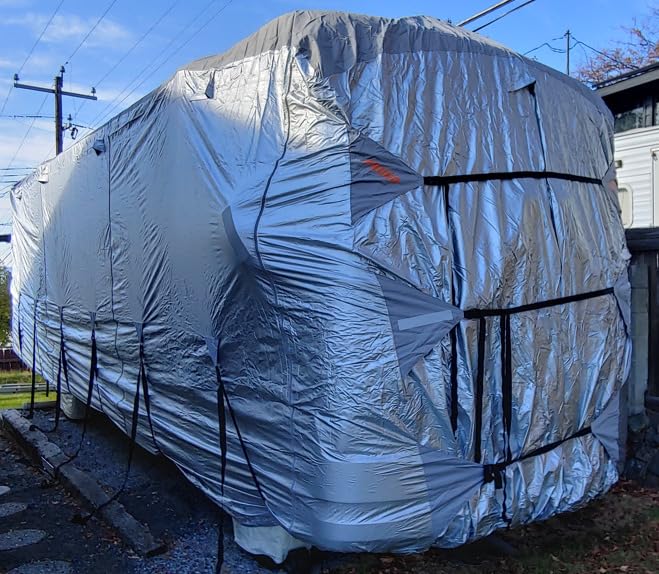 FRUNO Oxford Fabric Class C RV Cover Fits 29'-32' Waterproof Rip-Resistant Anti-UV Motorhome Camper Cover for Winter Snow with 4 Tire Covers and Gutter Covers customer photo 2
