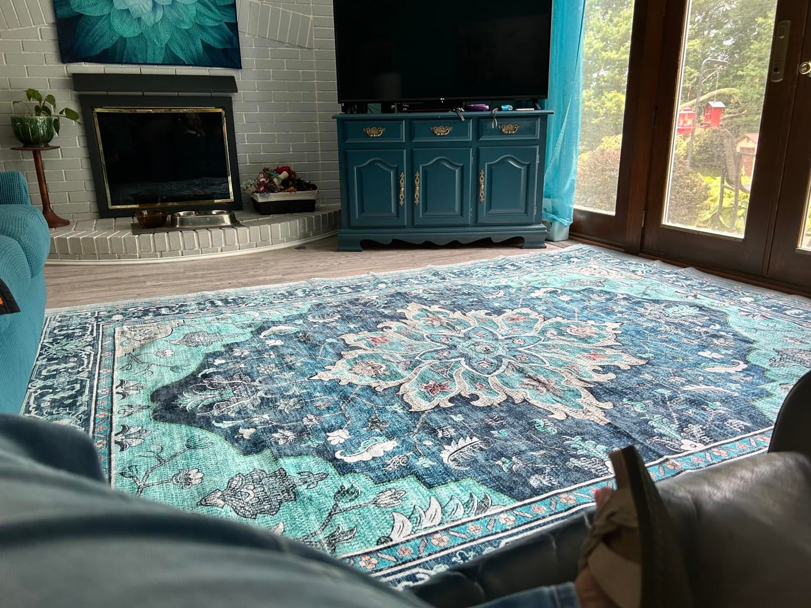 RELEANY Washable Area Rug, Large 9'x12', Brick/Brown/Green | Non-Slip, Water Repellent, Pet Friendly, Easy to Clean, Vintage Floral Boho Decor for Living Room Bedroom Dining Room customer photo 2