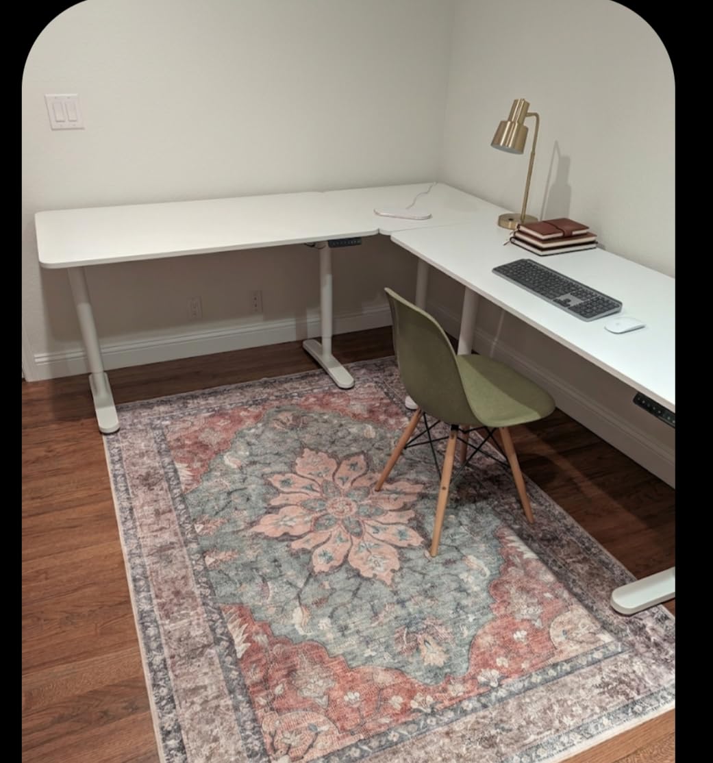RELEANY Washable Area Rug, 5'x7', Brick/Brown/Green | Non-Slip, Water Repellent, Pet Friendly, Easy to Clean, Vintage Floral Boho Decor for Living Room Bedroom Dining Room Office customer photo 1