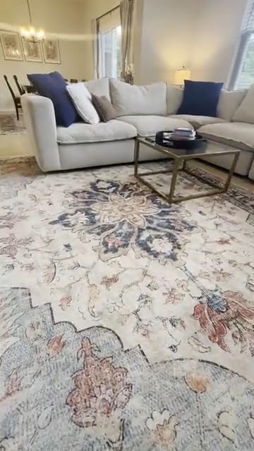RELEANY Washable Area Rug, 8'x10', Brick/Brown/Green | Non-Slip, Water Repellent, Pet Friendly, Easy to Clean, Vintage Floral Boho Decor for Living Room Bedroom Dining Room customer photo 1