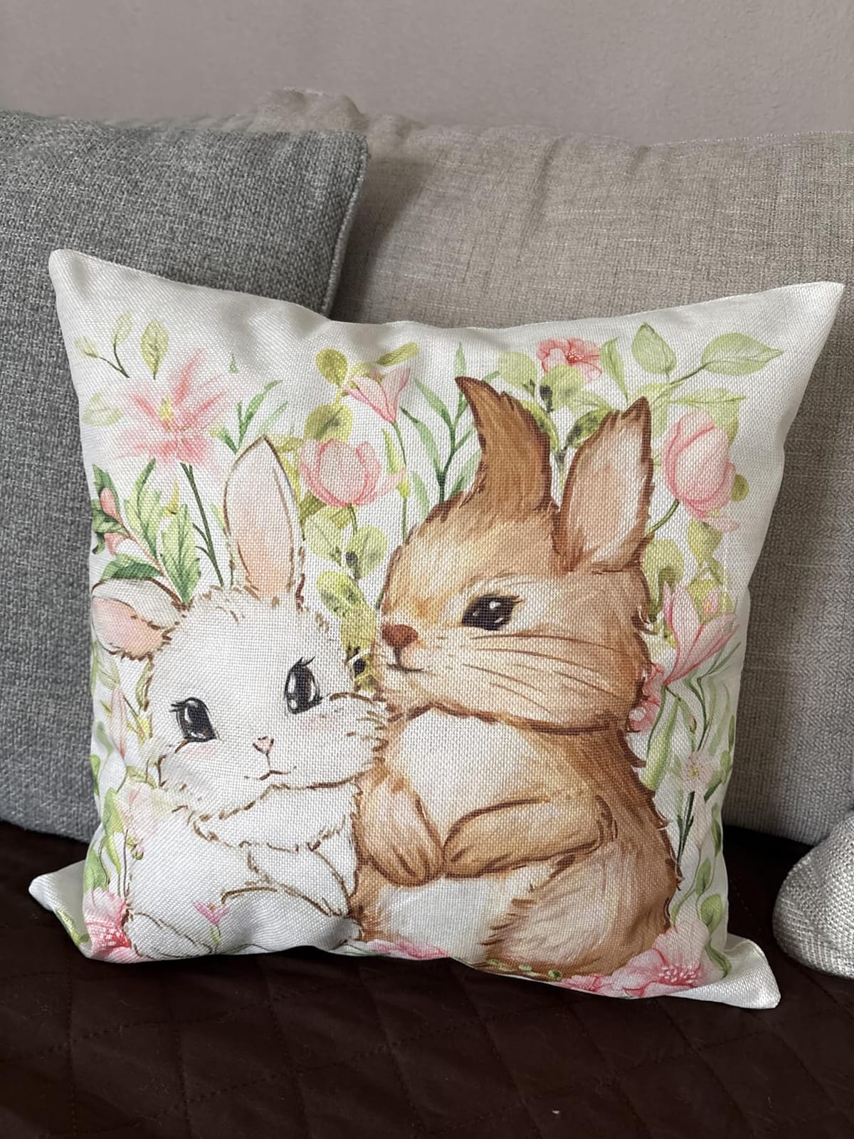 YUJUN 4 Pack Easter Spring Pillow Covers, 18x18in Buffalo Plaid Farmhouse Rabbit Bunny Flower Easter Throw Pillows, Couch Decor customer photo 1