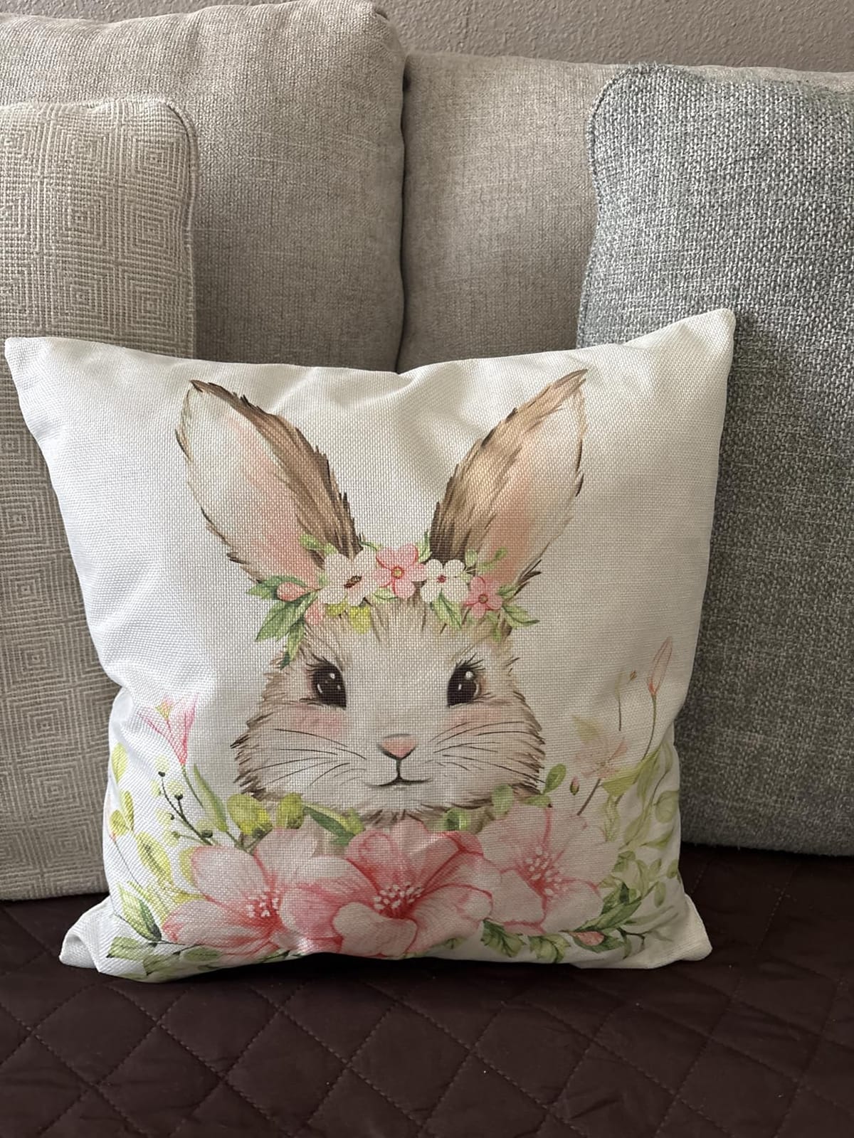 YUJUN 4 Pack Easter Spring Pillow Covers, 18x18in Buffalo Plaid Farmhouse Rabbit Bunny Flower Easter Throw Pillows, Couch Decor customer photo 2