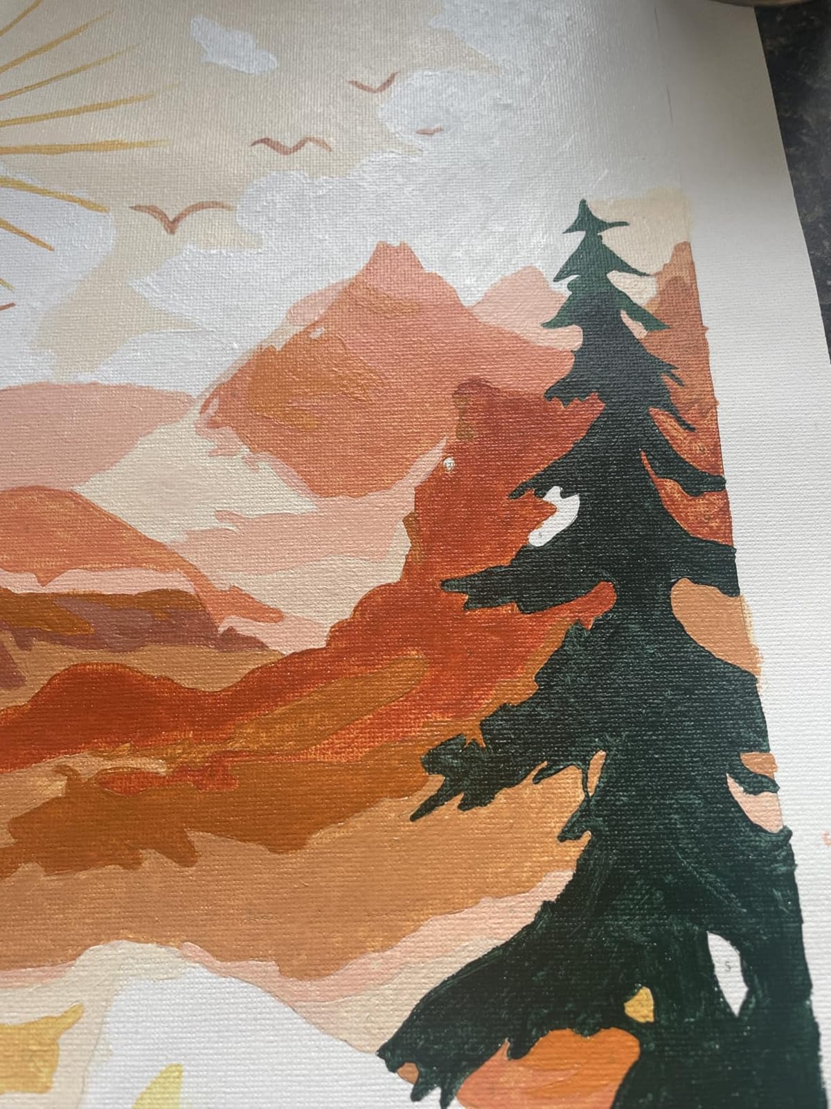 Yunnuo Landscape Paint by Numbers Kit for Adults Beginner, Sun & Mountain Paint by Number Canvas, Acrylic Abstract Paint with Numbers for with 3 Pcs Paintbrushes Home Wall Decor Gift (16 x 20 in) customer photo 1