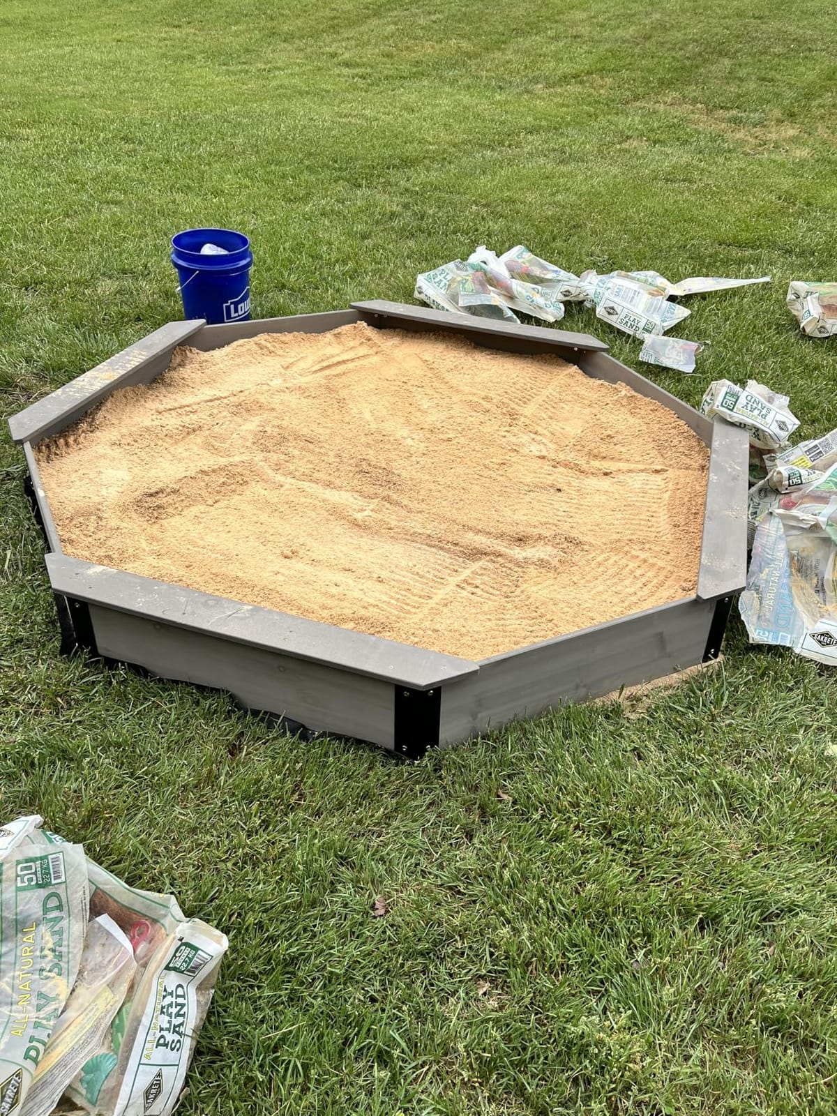 85''x78''x9'' Octagon Sandbox with Cover for Kids Outdoor Play, Wood Large Sandpit with 4 Benches, Quick Easy Install, US. Patented customer photo 2