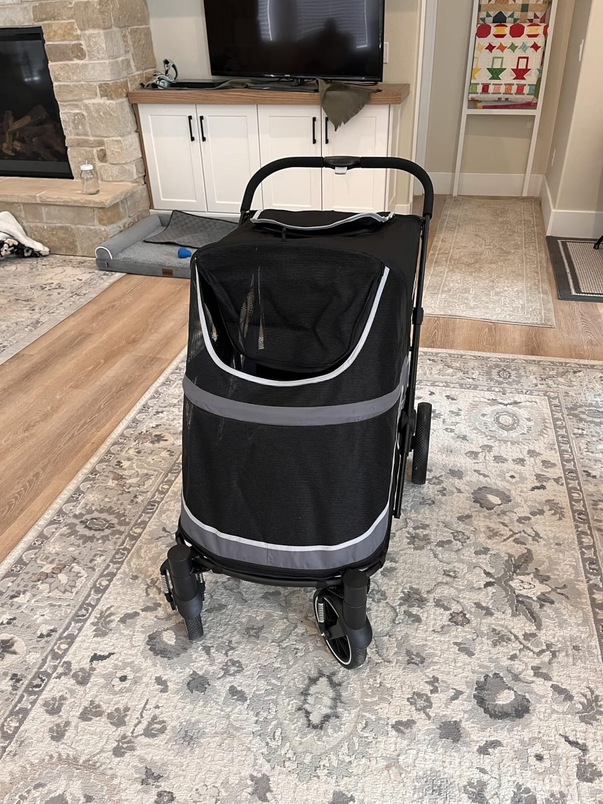 Dog Stroller for Medium/Large Dogs One-Click Folding, Extra Large Pet Stroller for 2 Dogs with Storage Pocket & Shock Absorption, Up to 130 lbs, Grey customer photo 2