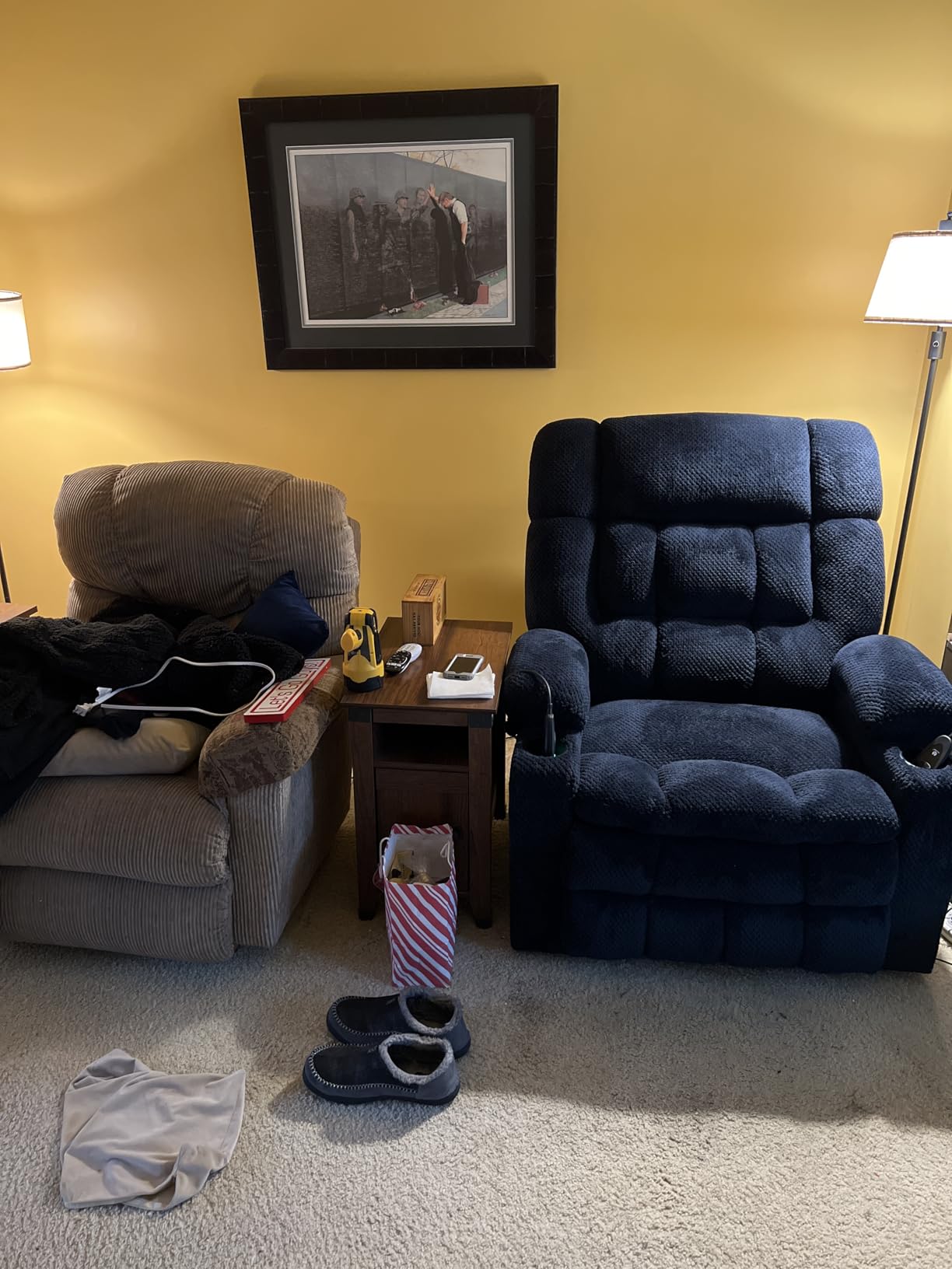 MCombo Oversized Dual Motor Power Lift Recliner Chair for Elderly R7891 | Heat and Massage, Zero Gravity Lift Chair, Infinite Position, Lay Flat, USB Ports, Big& Tall, Fabric (Large-Wide, Navy Blue) customer photo 1