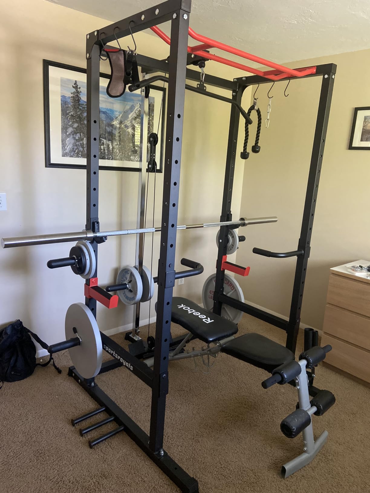 SPORTSROYALS Power Rack, Multi-Functional Power Cage, Squat Rack with Pulley System & LAT Pull Down, Workout Cage with J Hooks for Home Gym customer photo 1