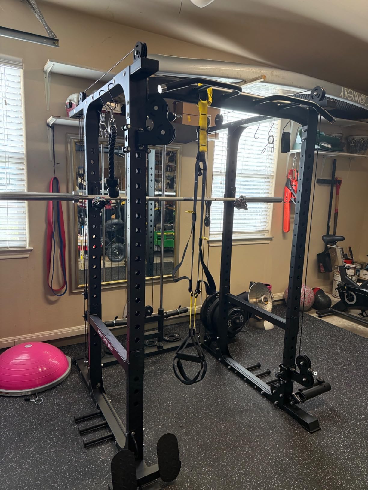 SPORTSROYALS Power Rack, Multi-Functional Power Cage, Squat Rack with Pulley System & LAT Pull Down, Workout Cage with J Hooks for Home Gym customer photo 2