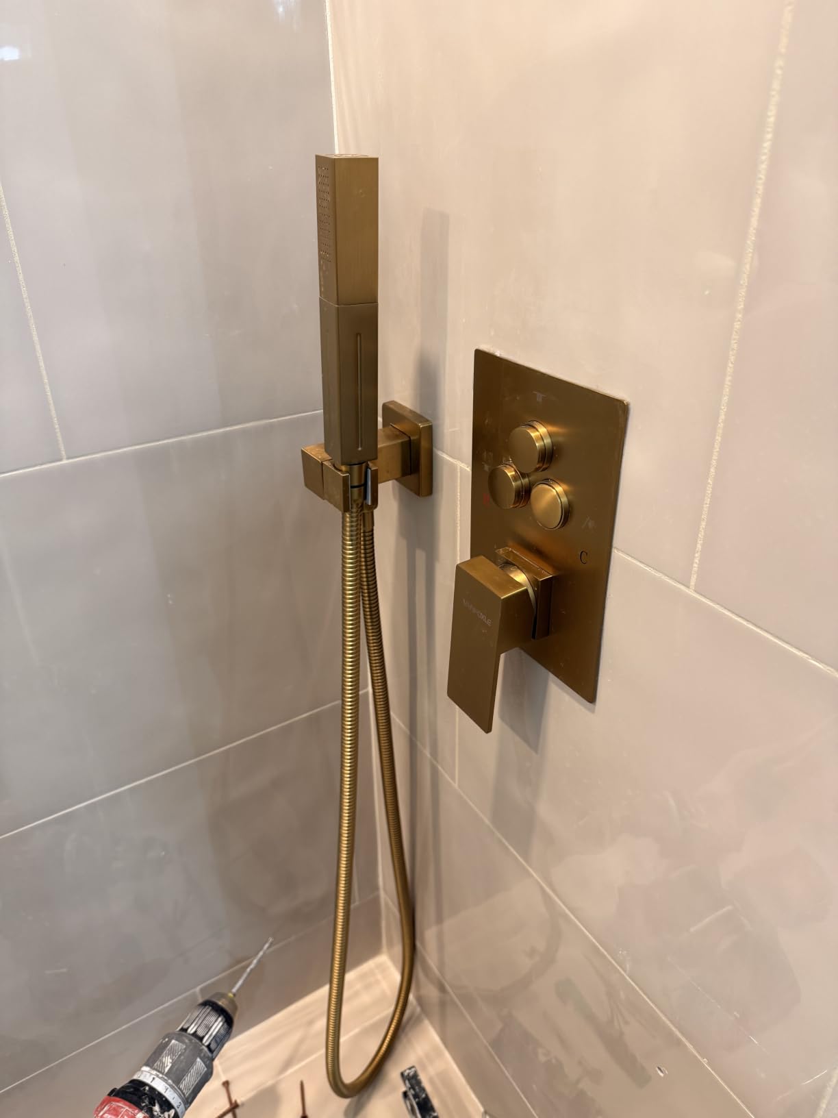 VANFOXLE Shower Faucet Set Matte Black Modern Shower System | Push Button Diverter, 10 Inch Ceiling Mount Rain Head Increased Thick, 6 Inch Side Head, 2-in-1 Handheld Sprayer customer photo 1