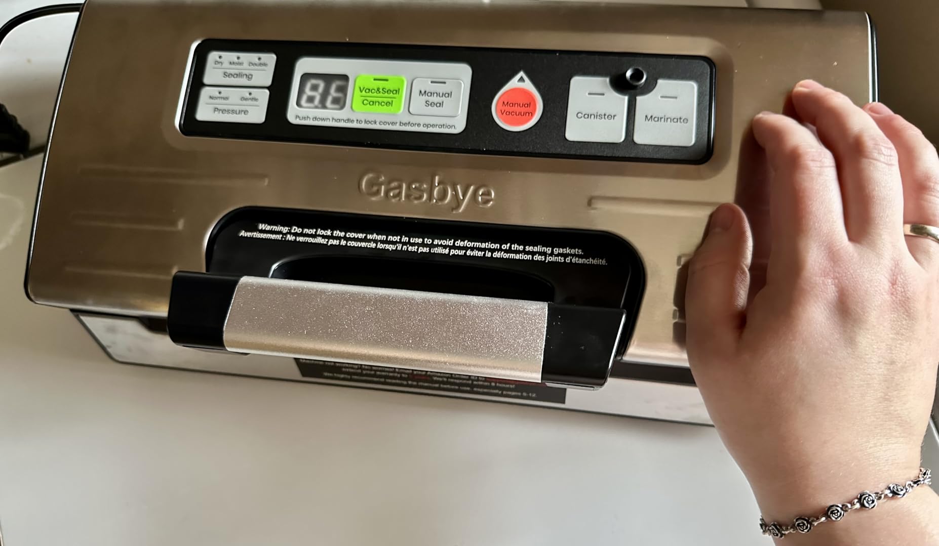 Gasbye 95kPa Precision Vacuum Sealer Machine, Double Heat Seal for Dry/Moist Food, Easy-Lock Handle, Built-in Bag Storage & Cutter, Progress Display, Pulse Mode, Removable Drip Tray, Silver customer photo 1